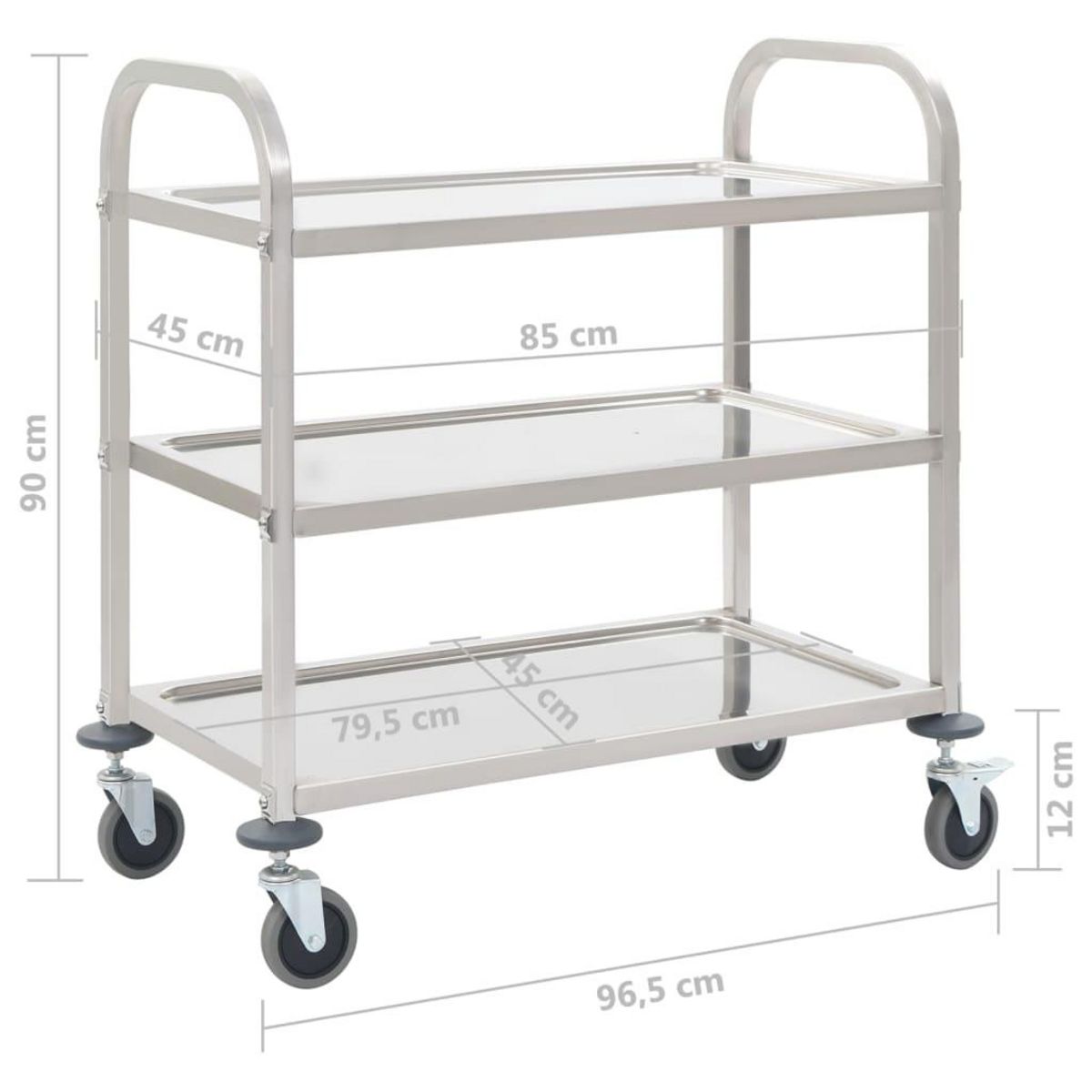 VIDAXL Chariot de cuisine a 3 niveaux 96,5x55x90 cm Acier inoxydable