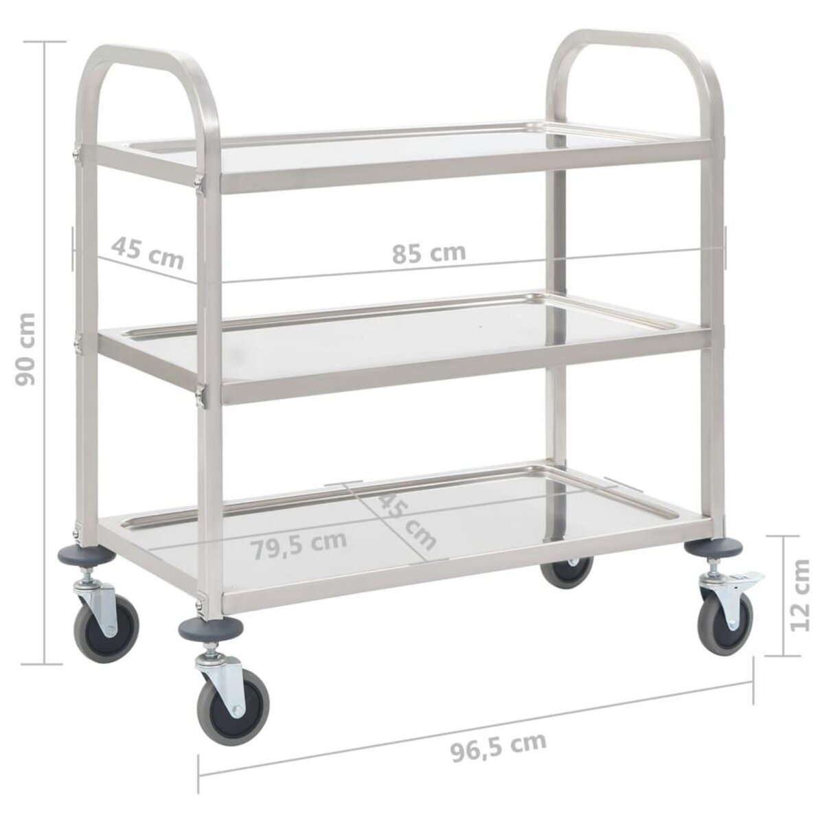 VIDAXL Chariot de cuisine a 3 niveaux 96,5x55x90 cm Acier inoxydable