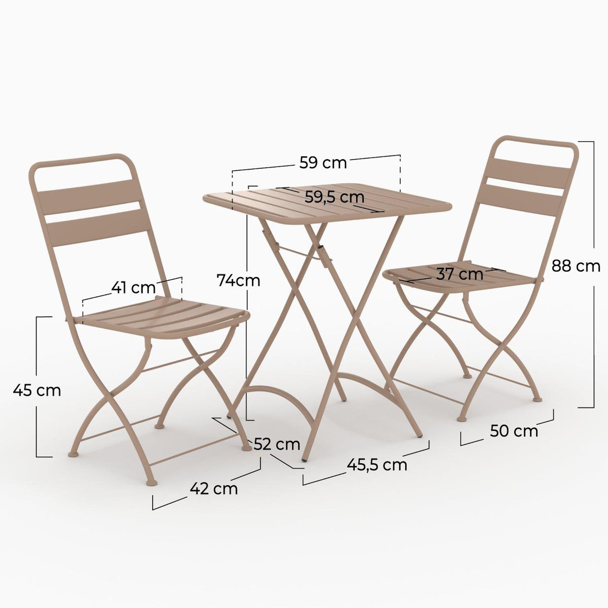 Rendez vous déco Table et chaises de jardin pliantes 2 personnes en métal taupe-Yumi