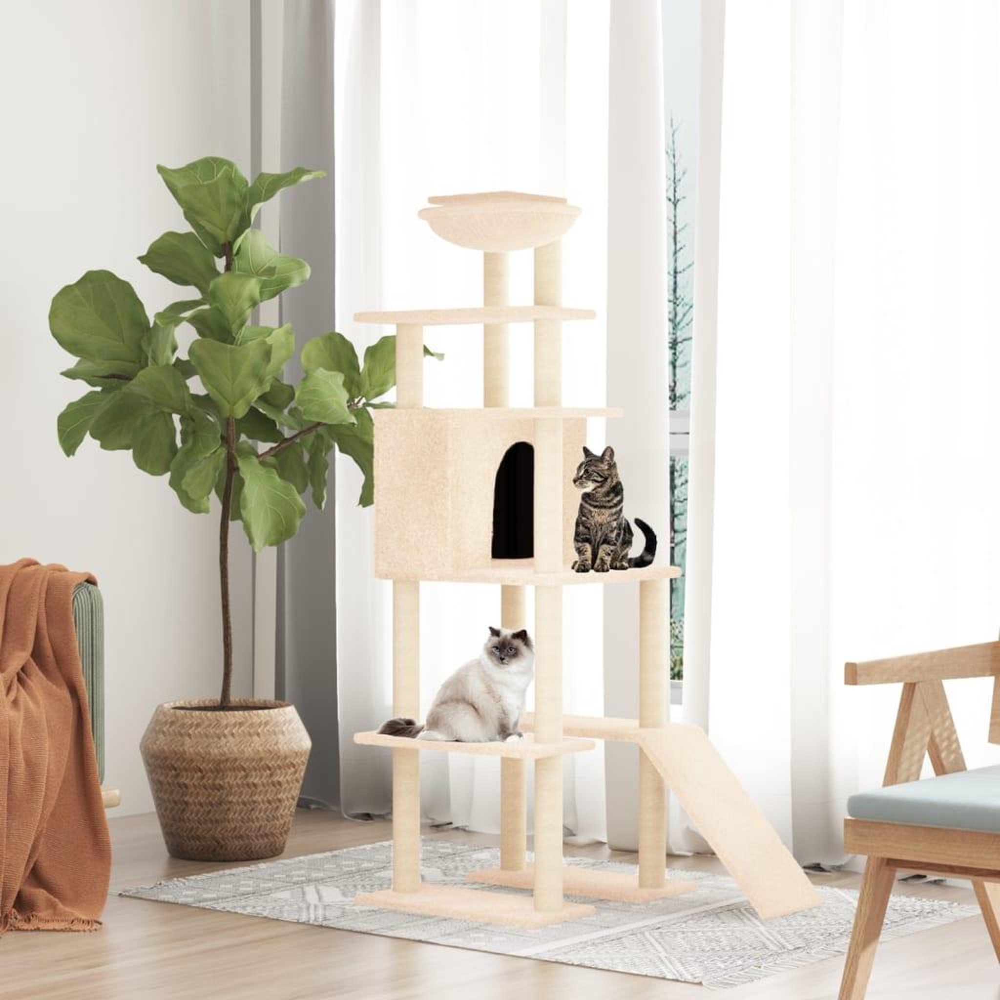 VIDAXL Arbre a chat avec griffoirs en sisal Creme 166 cm