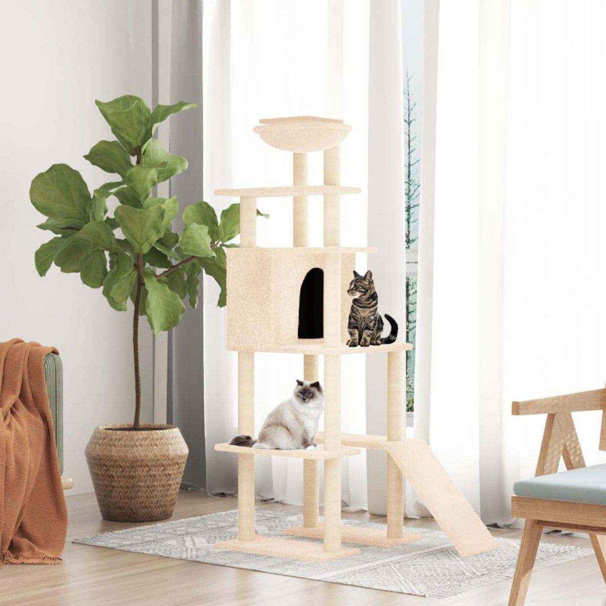 VIDAXL Arbre a chat avec griffoirs en sisal Creme 166 cm