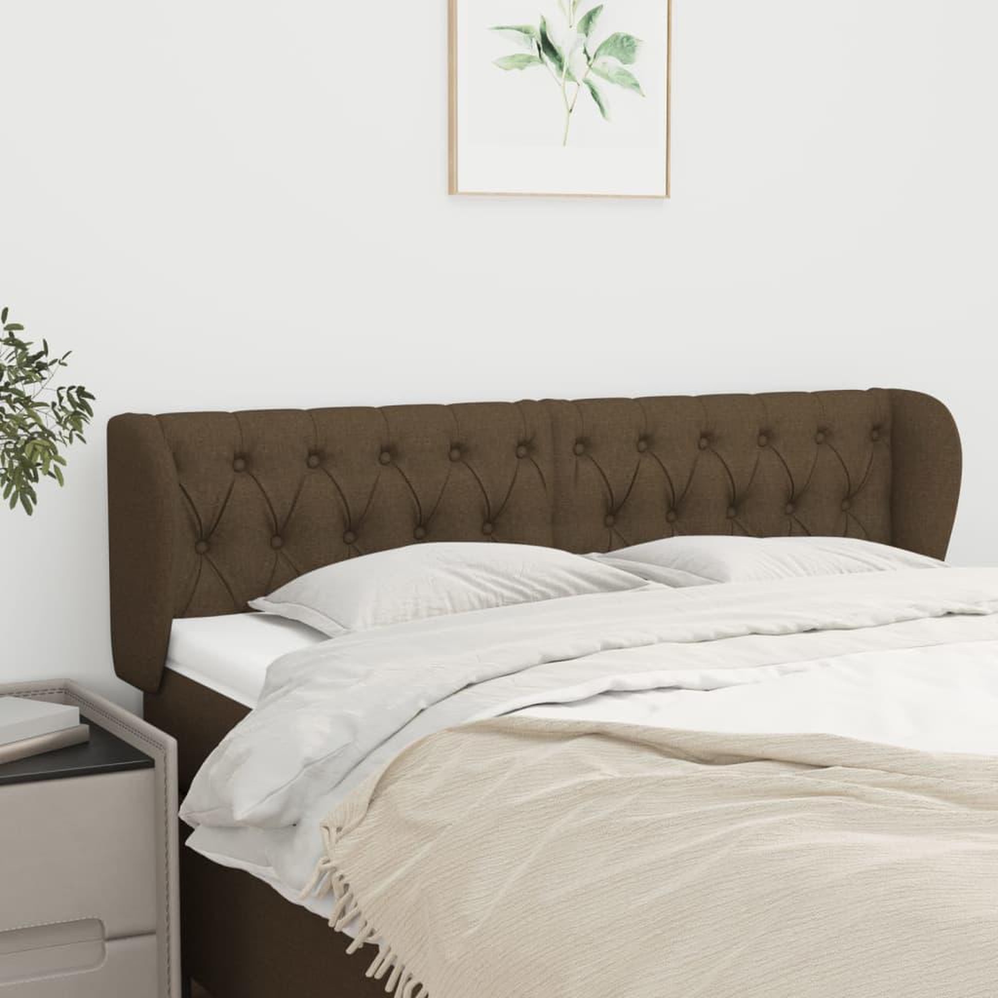Voir la diapositive 1 : VIDAXL Tete de lit avec oreilles Marron fonce 163x23x78/88 cm Tissu