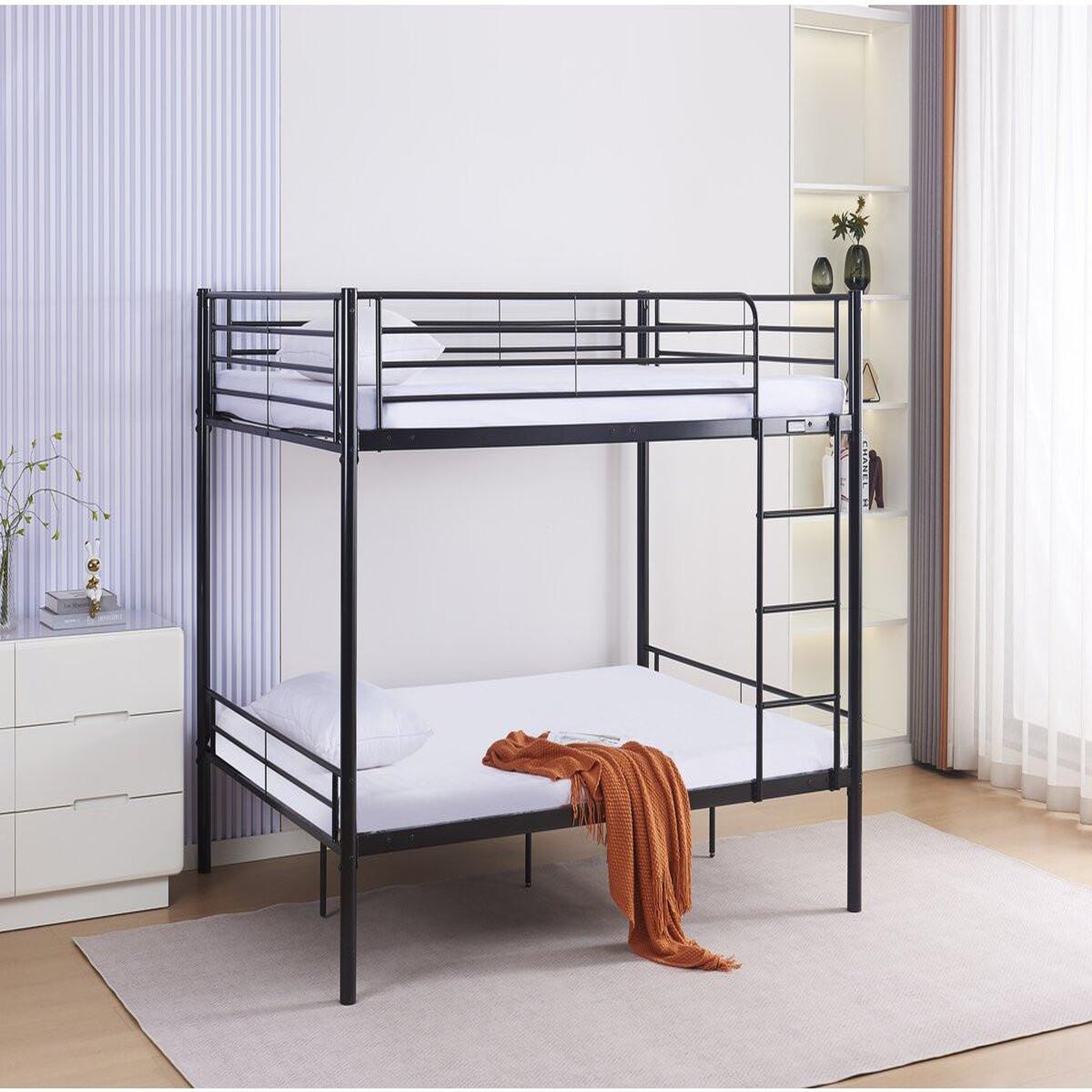 Voir la diapositive 2 : Habitat et Jardin Lit superposé double  Adam  - Sommier inclus - 140 x 190 cm - Noir
