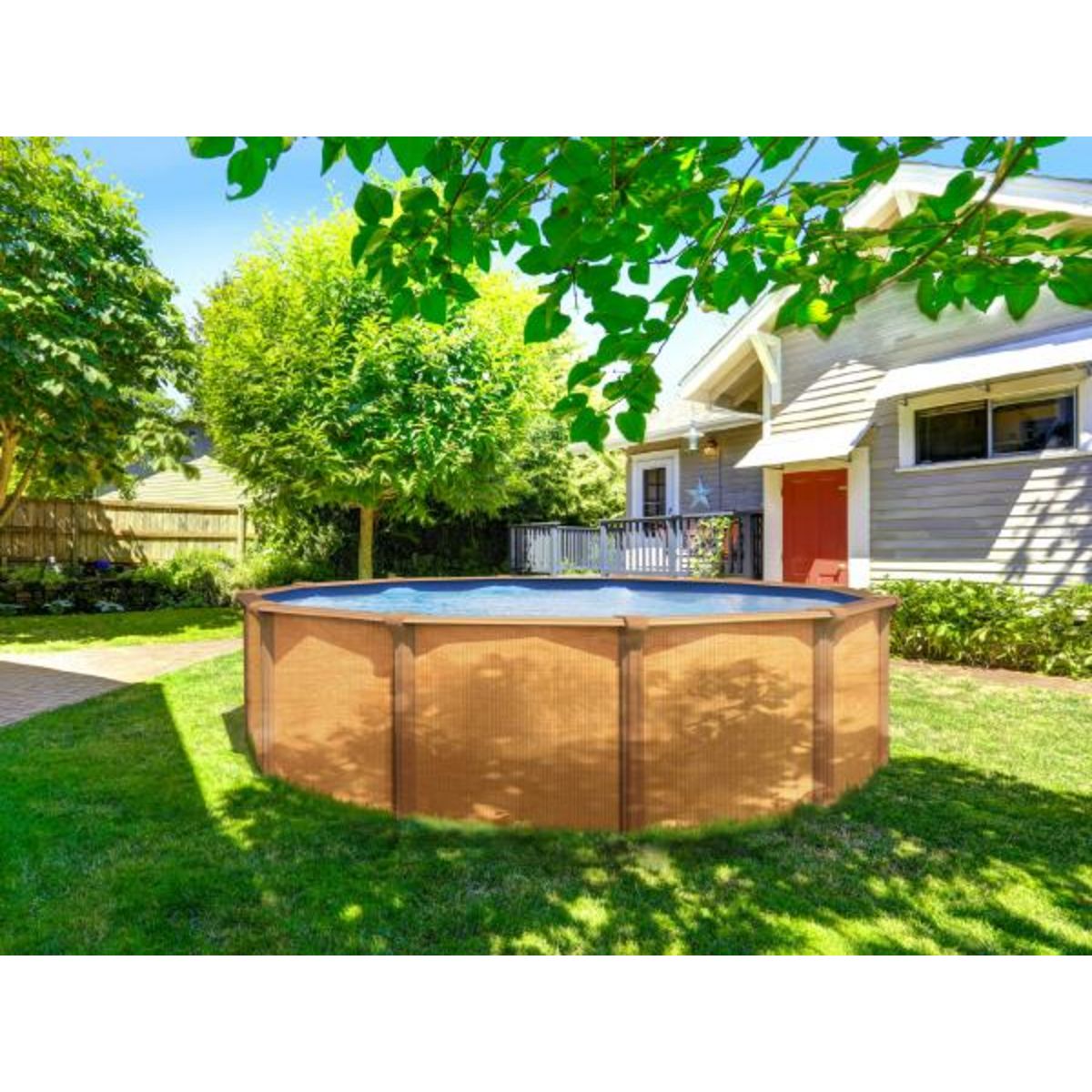 trigano Piscine hors sol acier ronde - 3,65 x 1,32m - imitation bois