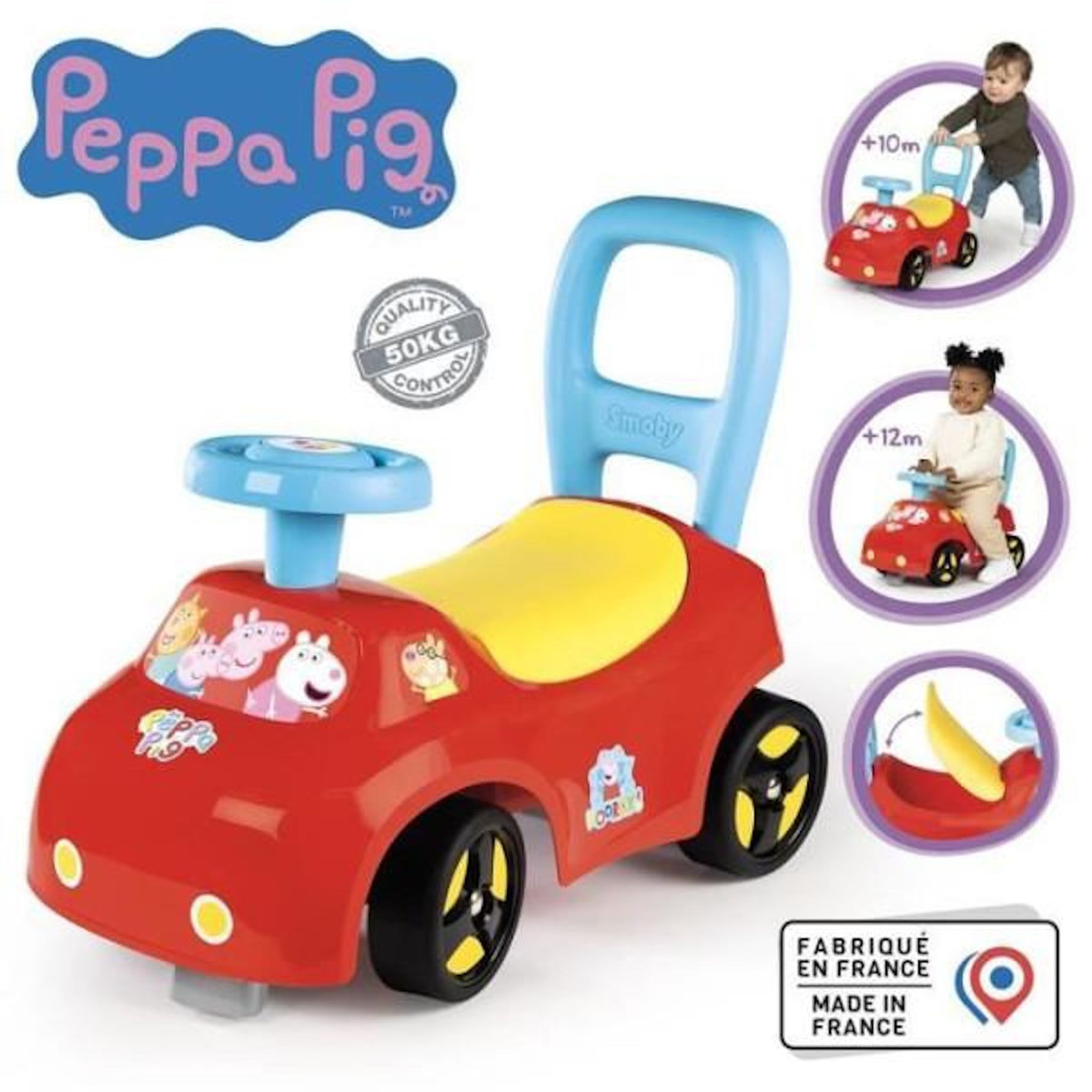 SMOBY Smoby - Porteur auto enfant 2 en 1 - Peppa Pig - Coffre sous la selle + klaxon - Des 10 mois - Fabrication française