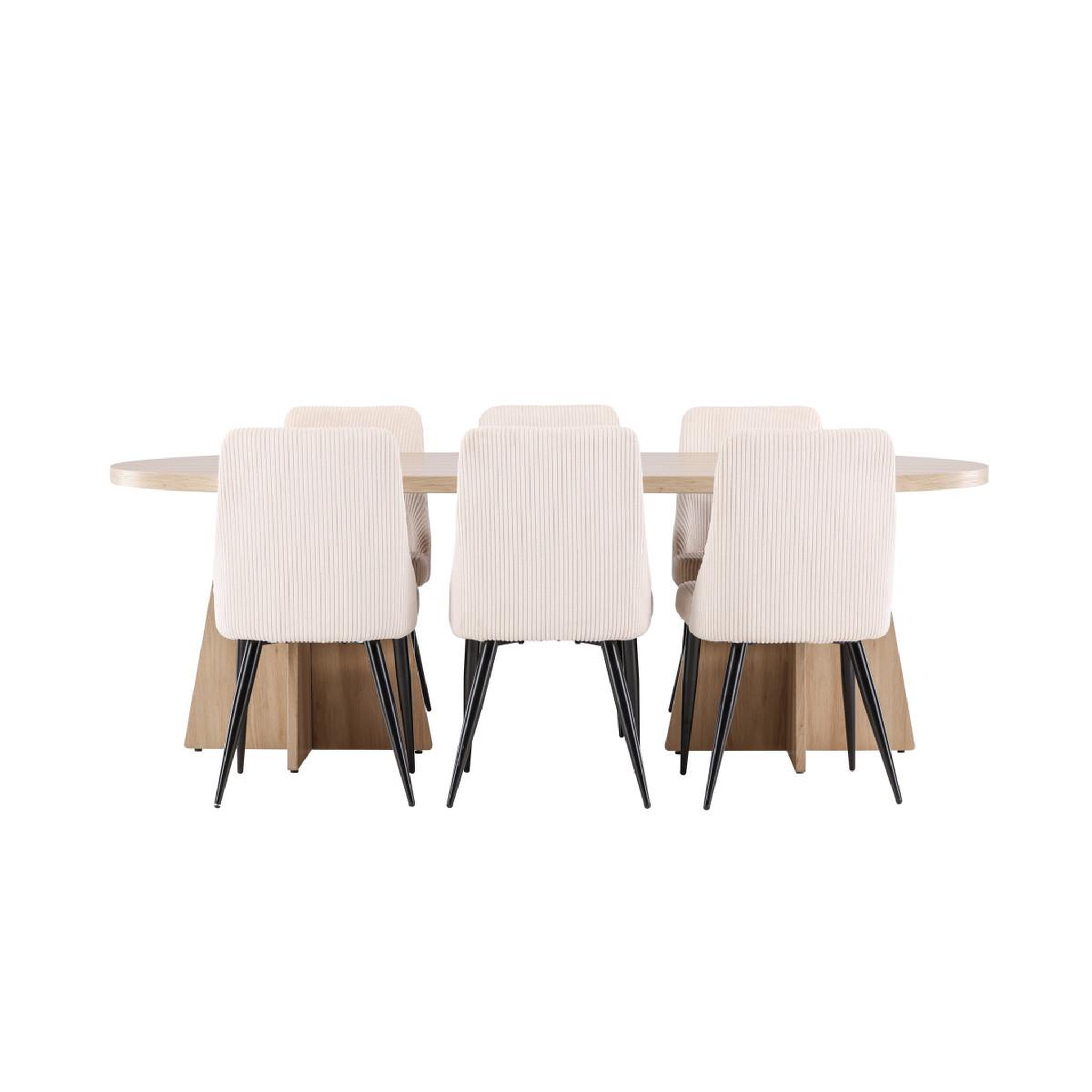 Voir la diapositive 2 : Paris Prix Ensemble table à manger & 6 chaises  bootcut & leone  230cm naturel & beige