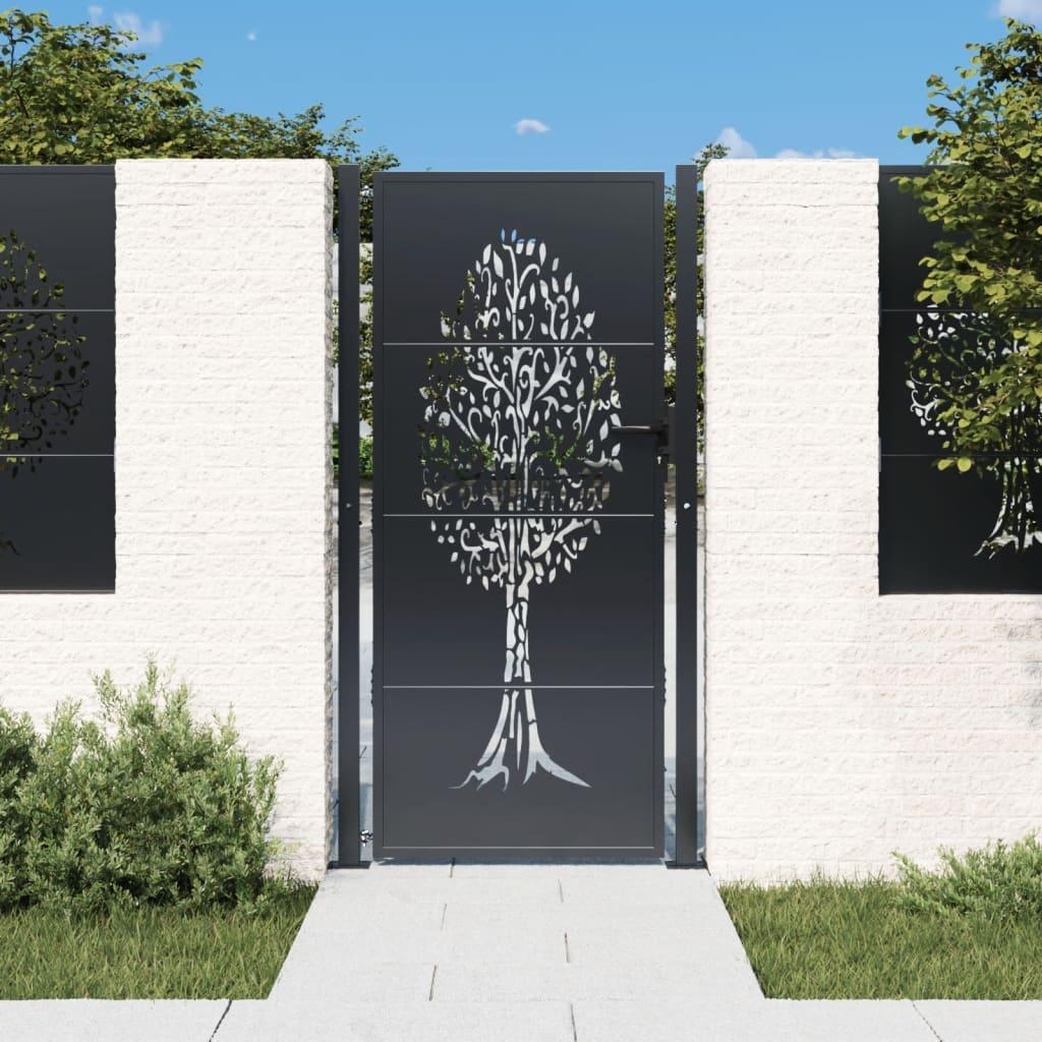VIDAXL Portail de jardin anthracite 105x205cm acier conception d'arbre