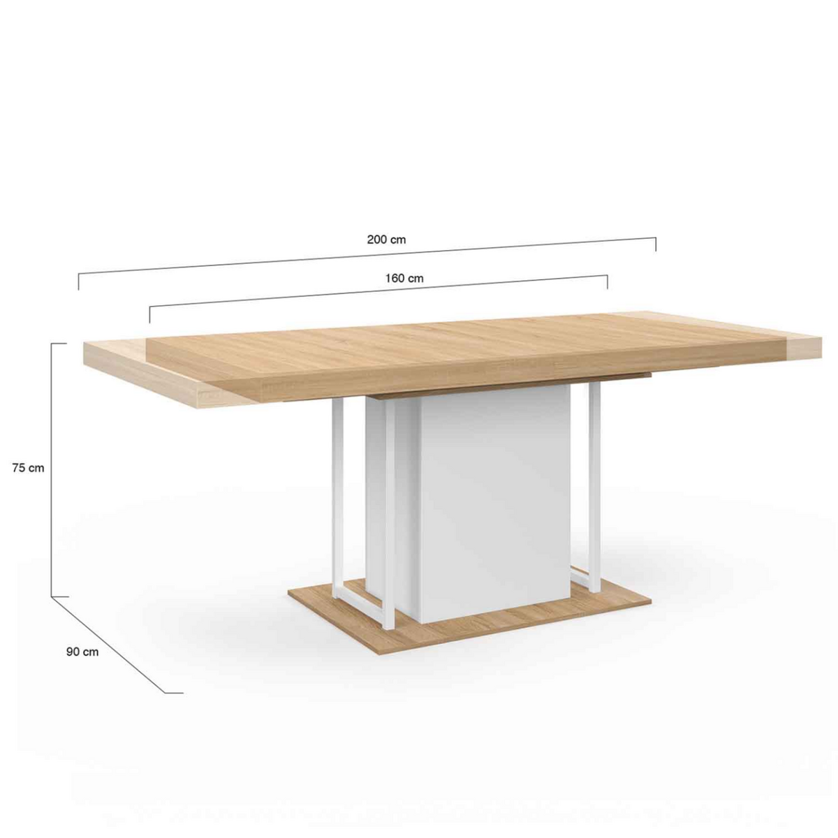 ID MARKET Table à manger extensible rectangle UGO 6-10 personnes bois façon hêtre et blanc 160-200 cm
