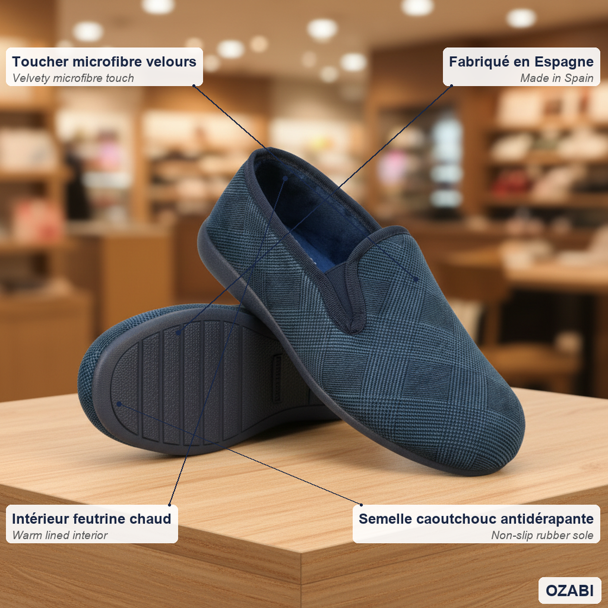 Voir la diapositive 4 : OZABI Ozabi charentaises homme toucher velours microfibre, fabriquées en espagne