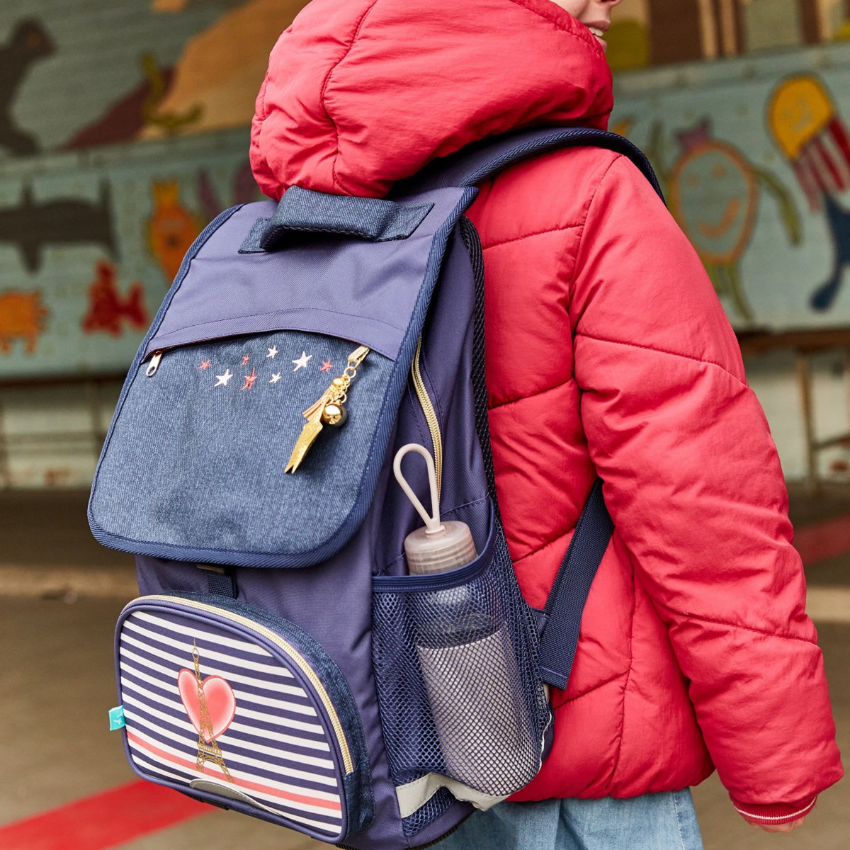 AUCHAN Sac à dos 2 compartiments 38 cm bleu Paris