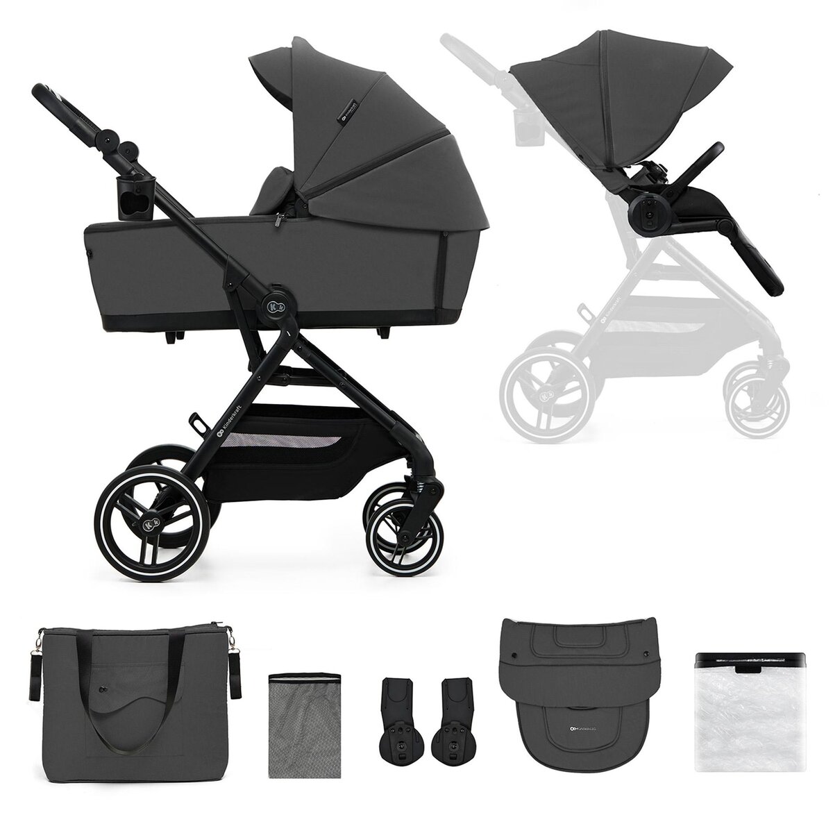 KINDERKRAFT Poussette 3 en 1 avec nacelle YOXI, roues anti-crevaison et accessoires