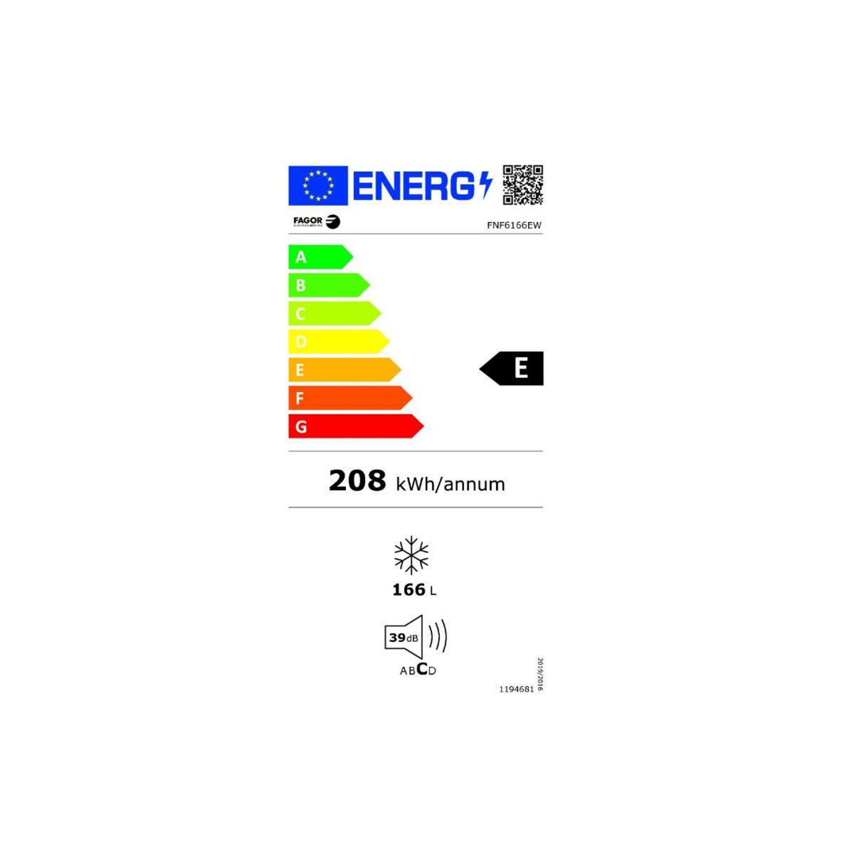 Fagor Congélateur armoire 54.4cm 166l ventilé blanc - FNF6166EW