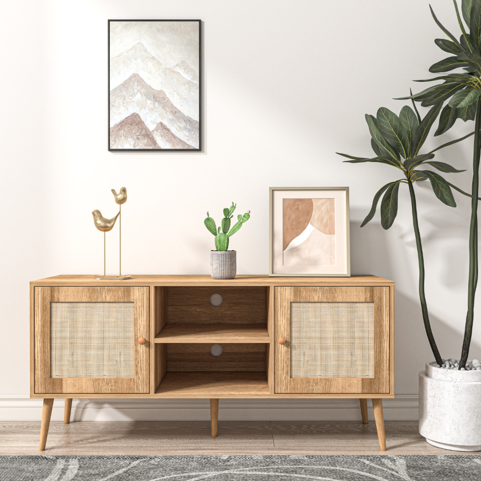 Voir la diapositive 2 : CONCEPT USINE Buffet avec portes effeffet cannage et 2 niches 120 cm CANGE