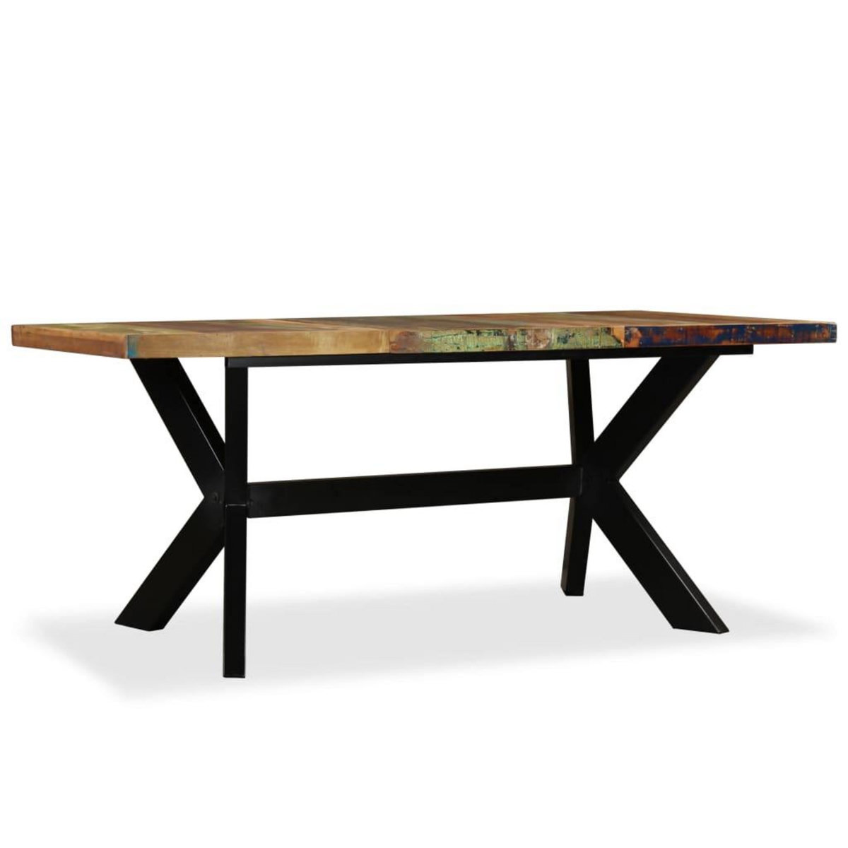VIDAXL Table a manger Bois recuperation massif et croix en acier 180cm