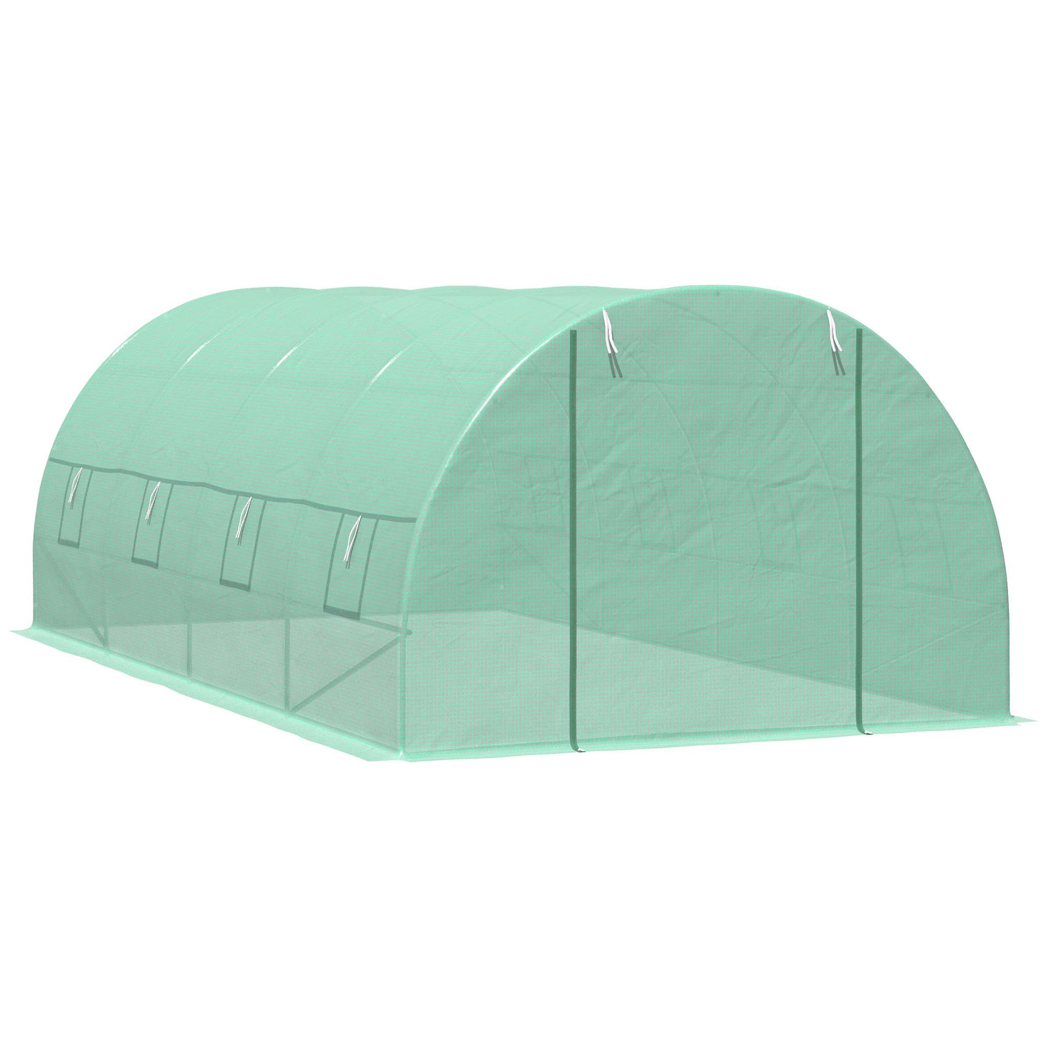 Voir la diapositive 4 : HOMCOM Serre de jardin tunnel 5,9l x 3l x 2h m châssis tubulaire acier galvanisé renforcé 2,5 cm 8 fenêtres 1 porte vert