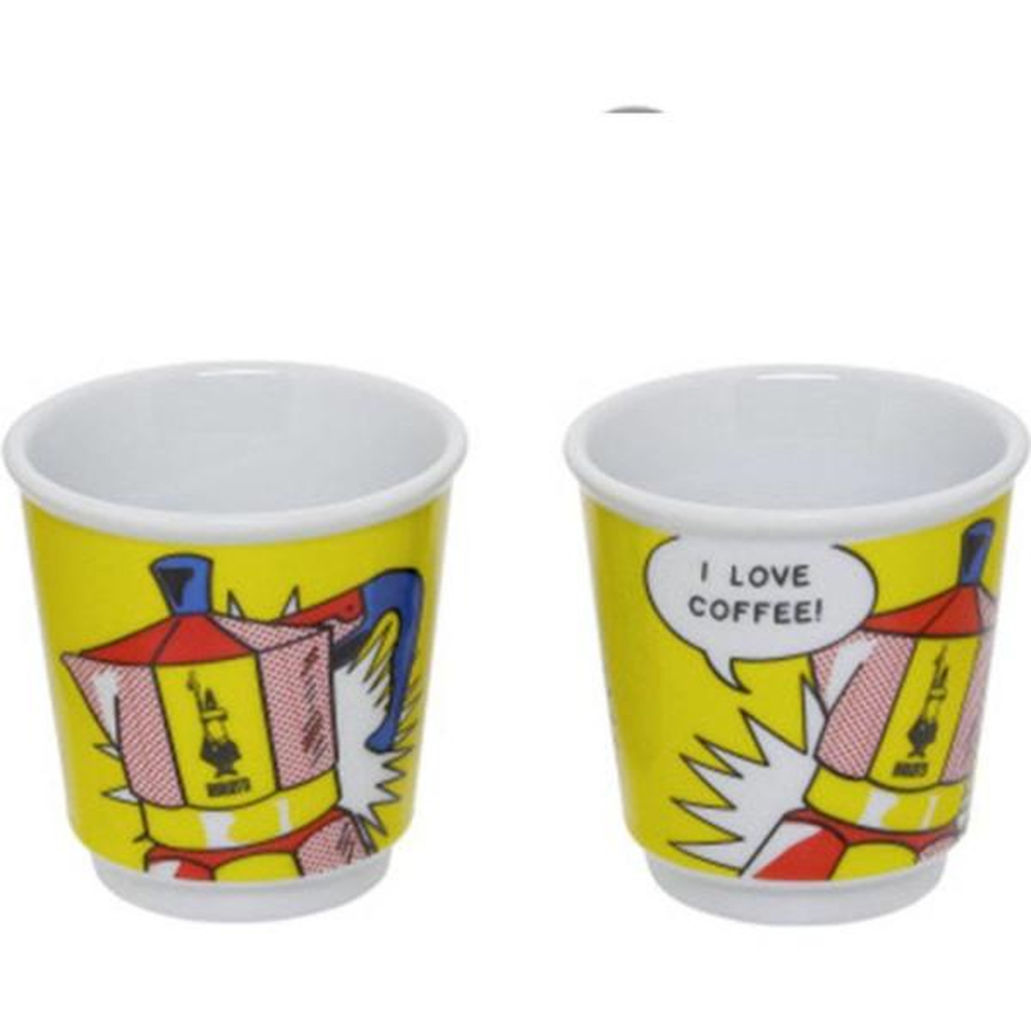 Voir la diapositive 3 : BIALETTI Set cafetiere italienne + 2 tasses - BIALETTI - Mini-express LICHTENSTEIN - 100 ml - Inox / Jaune