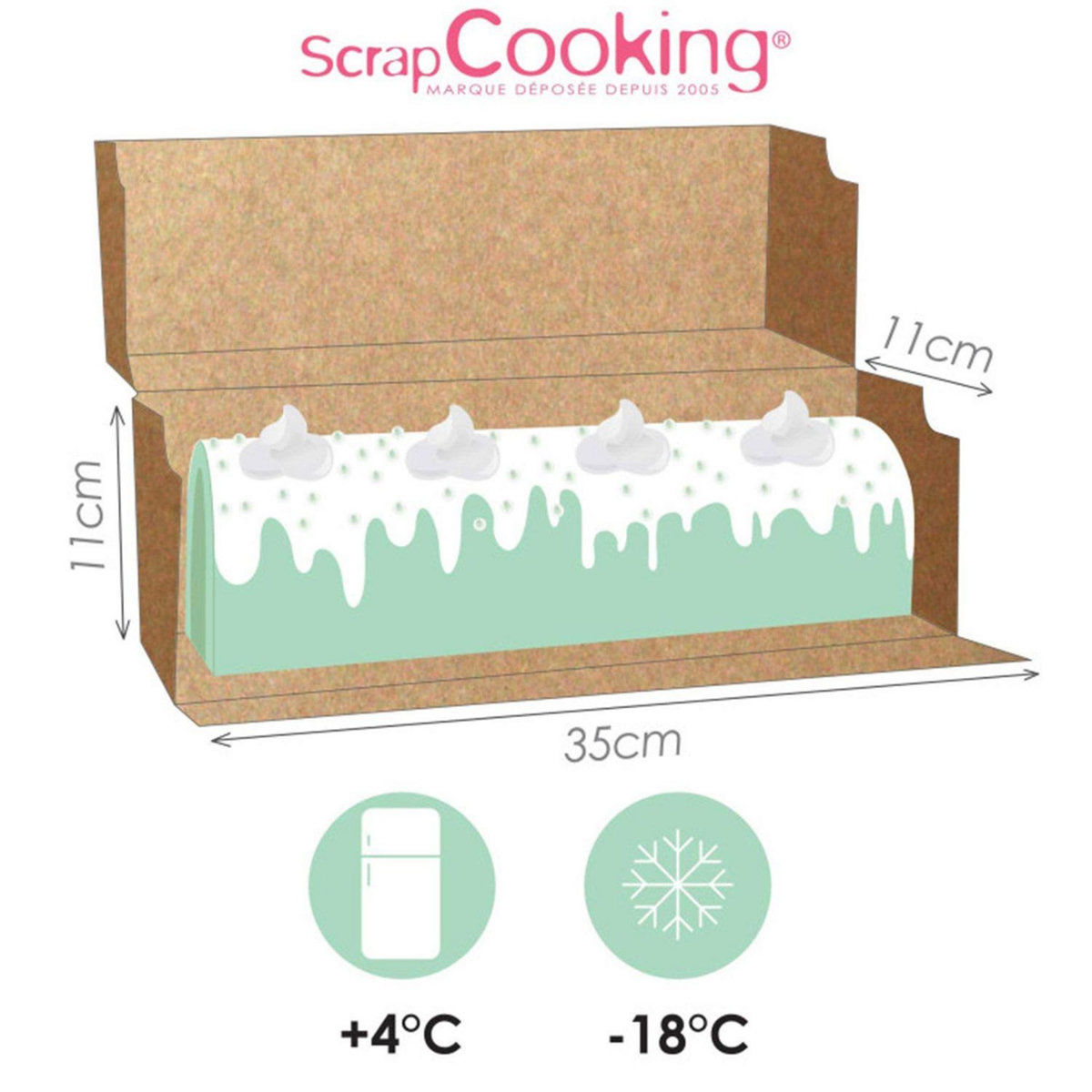SCRAPCOOKING 2 boîtes en carton pour bûche de Noël 35 x 11 x 11 cm