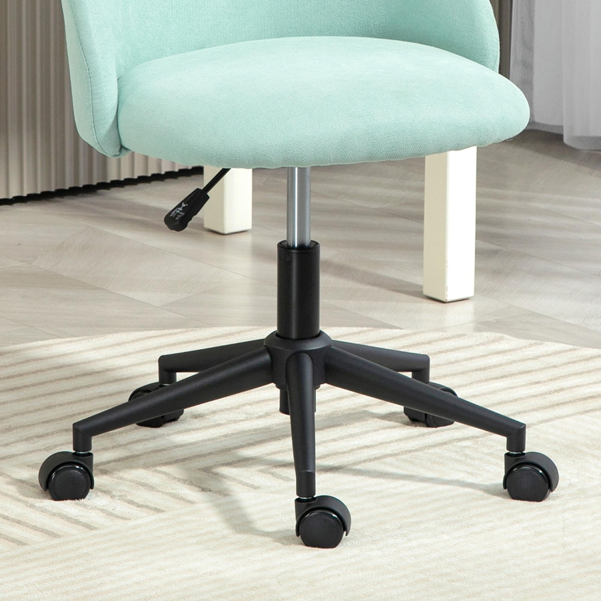Voir la diapositive 5 : HOMCOM Chaise de bureau design enveloppant réglable piètement acier noir tissu bleu clair