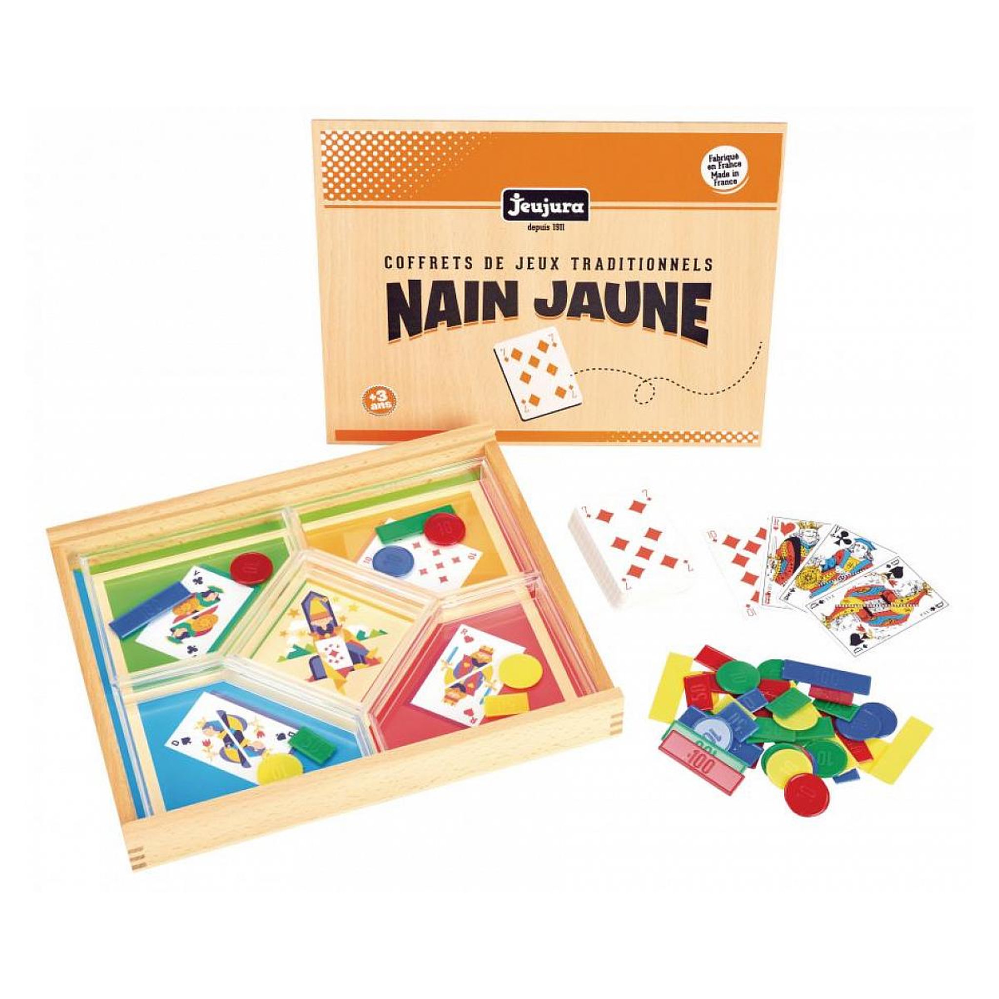 Voir la diapositive 3 : JeuJura Jeu du nain jaune – coffret en bois – jeujura