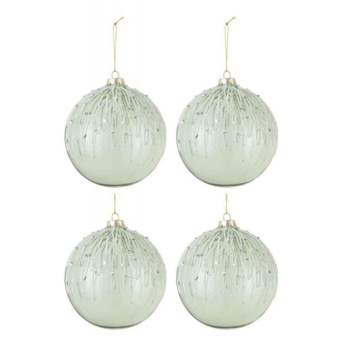 Paris Prix Lot de 4 Boules de Noël  Perles Paillettes  12cm Vert Menthe