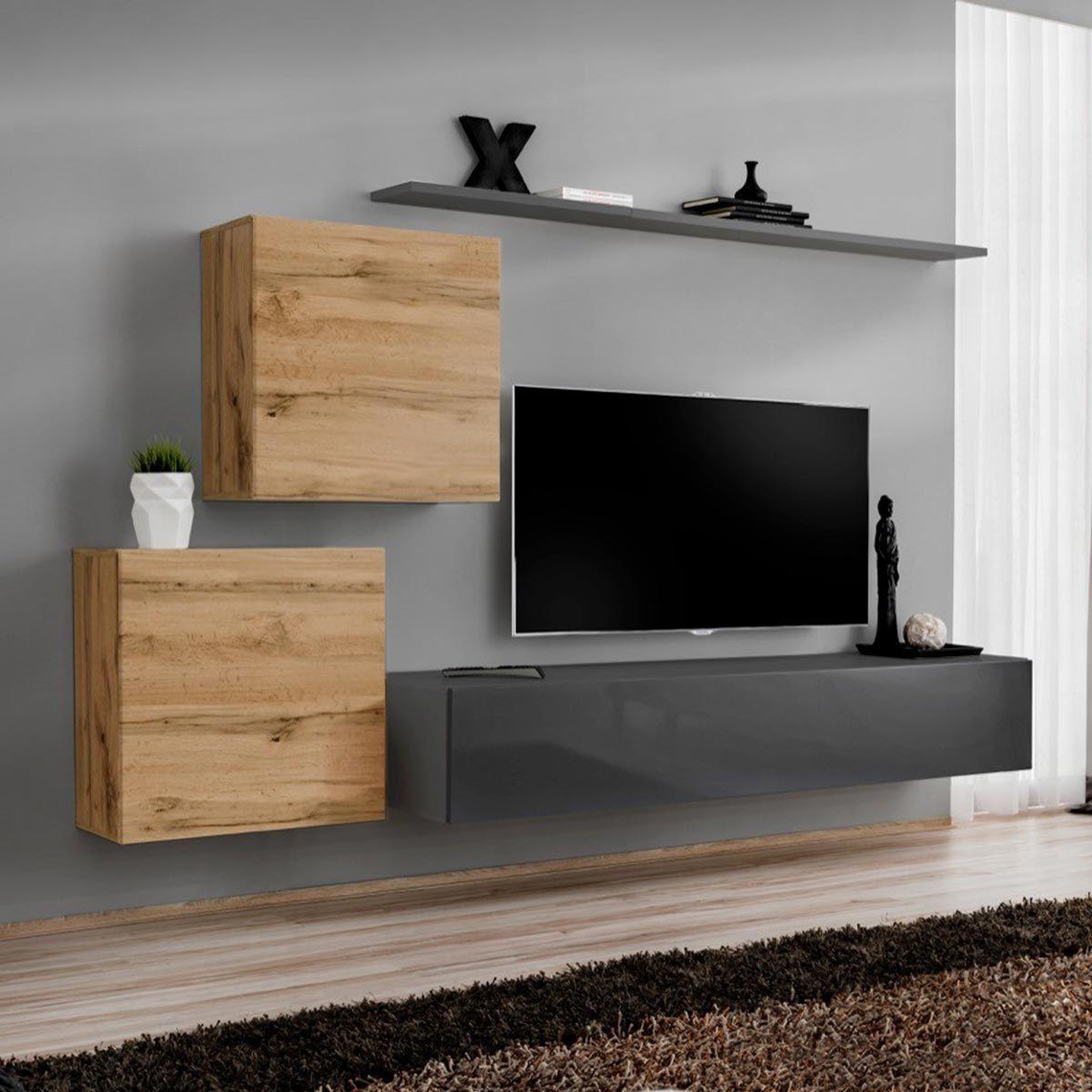 Voir la diapositive 1 : Paris Prix Meuble tv mural design  switch v  250cm naturel & gris