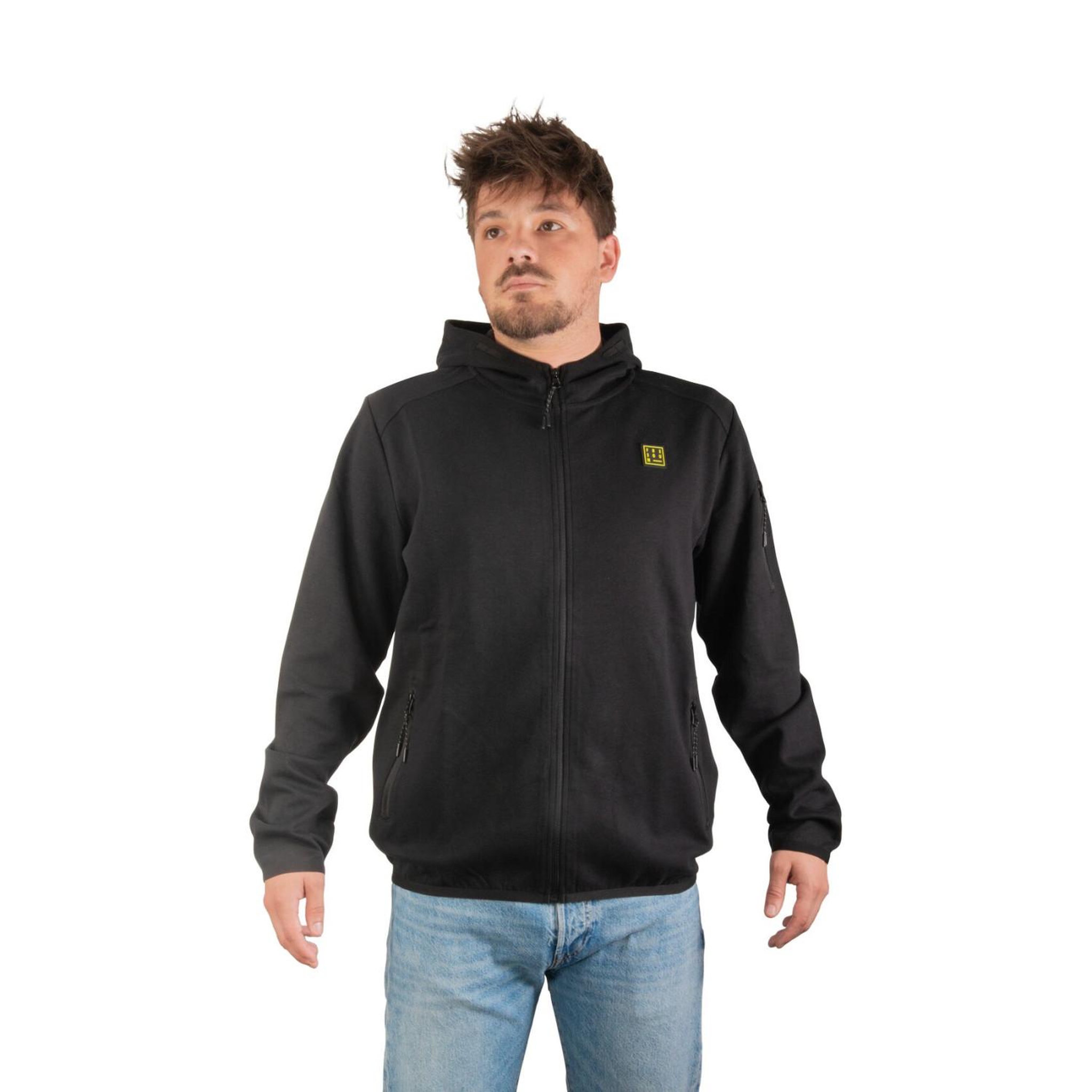 Voir la diapositive 1 : FREEGUN Sweat sport zippé à capuche homme en interlock et patch rubber Clyde