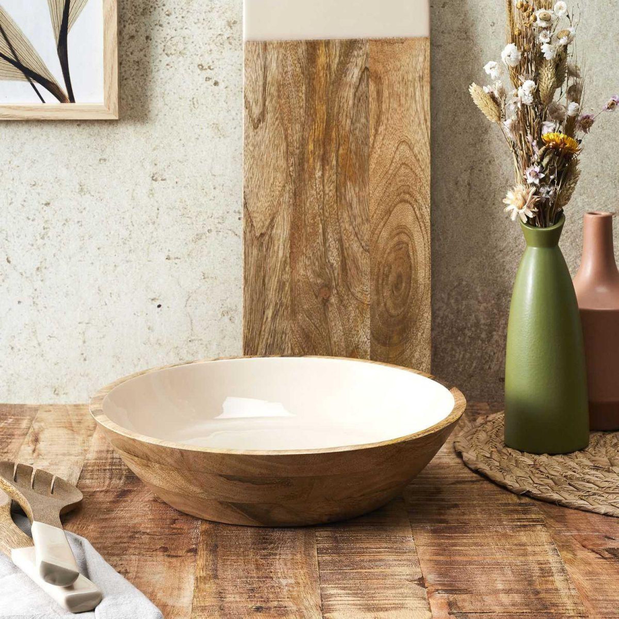 Voir la diapositive 3 : The Home Deco Factory Saladier uni en bois  dune  33cm beige