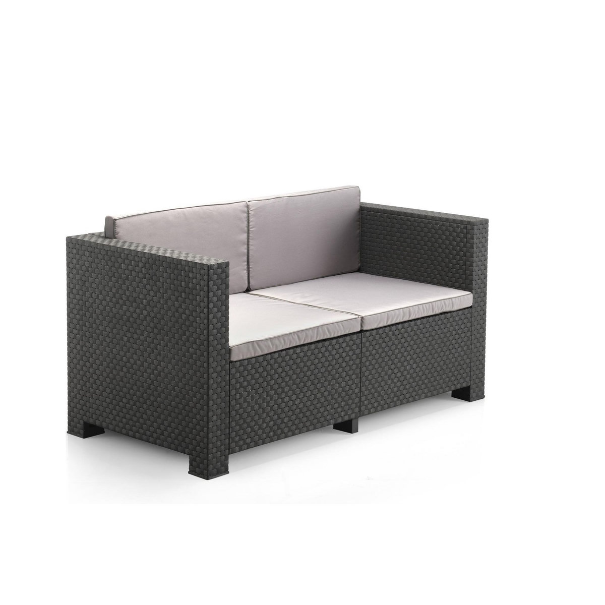 CONCEPT USINE Salon de jardin 4 places effet résine injectée gris + coffre ANKARA