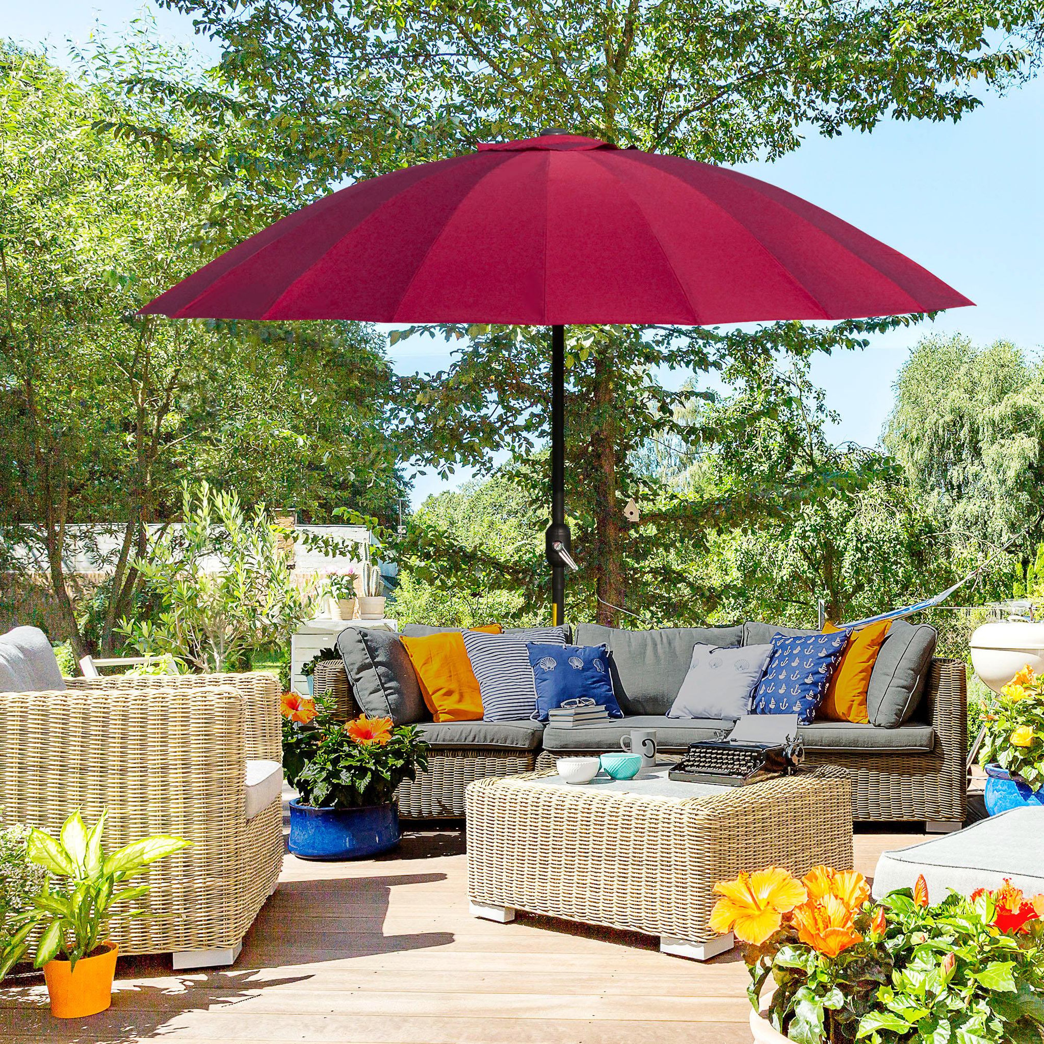 Voir la diapositive 2 : OUTSUNNY Parasol inclinable rond avec manivelle métal fibre de verre Ø 2,55 m polyester haute densité bordeaux