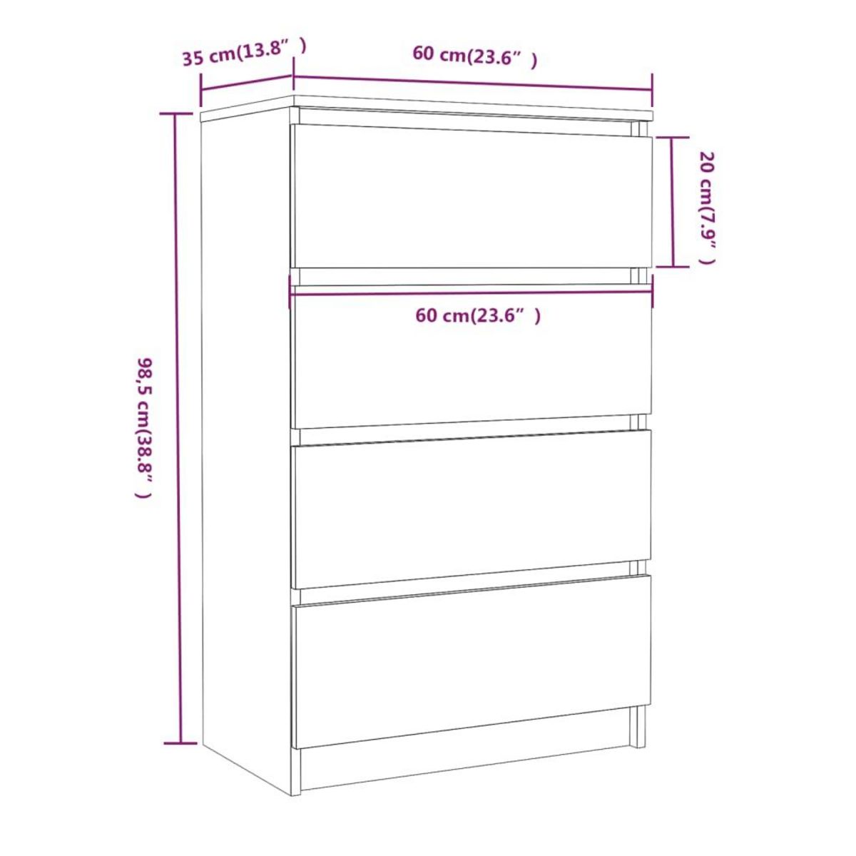 VIDAXL Buffet Sonoma gris 60x35x98,5 cm Bois d'ingenierie