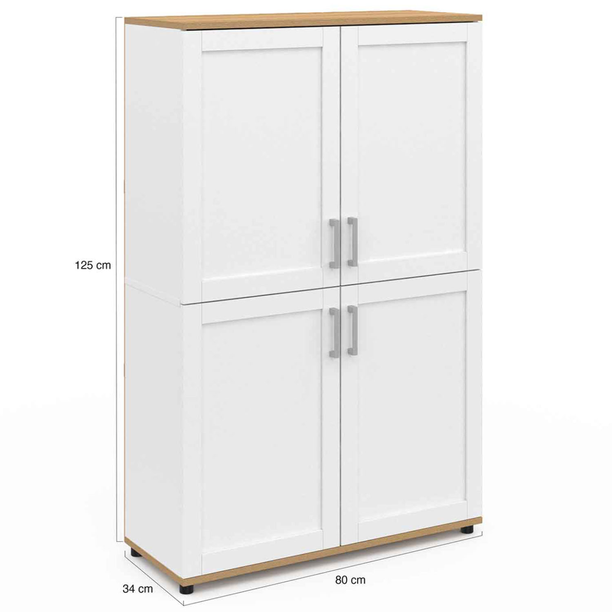 Voir la diapositive 5 : ID MARKET Buffet haut h. 125 cm vito 4 portes blanc et bois