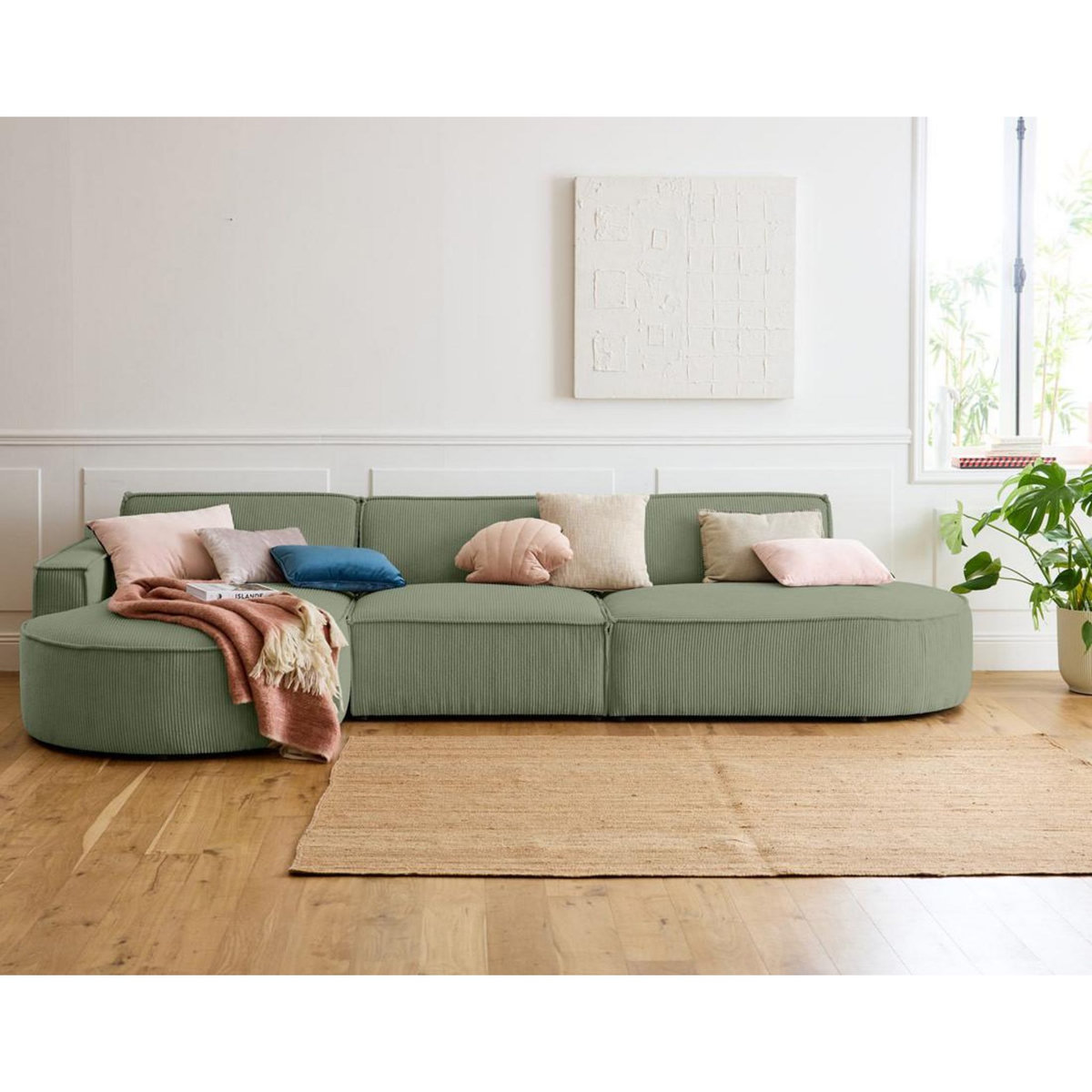 LISA DESIGN Spiaggia - canapé d'angle gauche - forme arrondie - 5 places - en velours côtelé