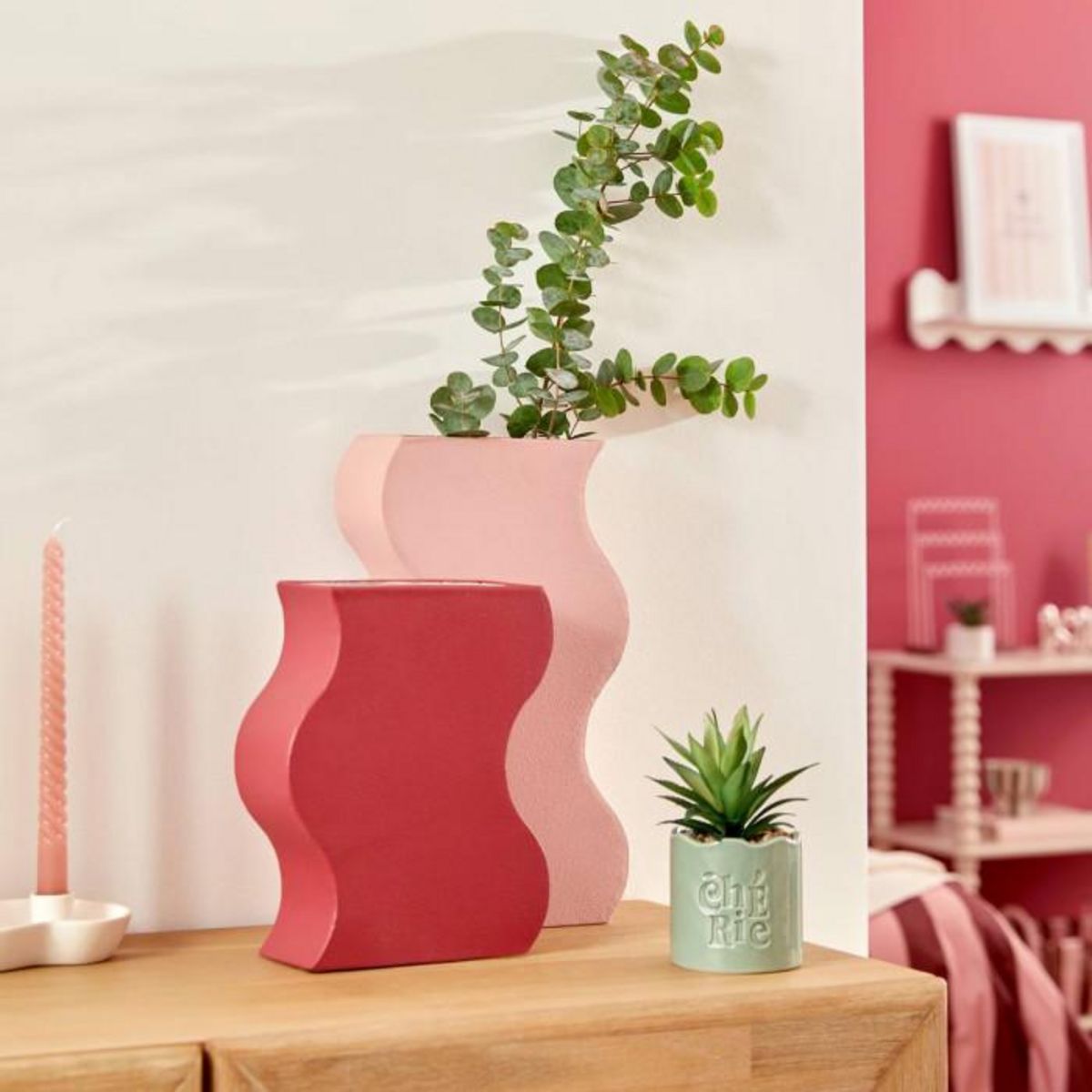 ATMOSPHERA Vase Vague en Métal  Chéri  35cm Rose