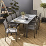 Voir la diapositive 2 : SWEEEK Table de jardin aluminium + 8 assises - Capua 180cm - Anthracite. gris - 8 places - 1 grande table rectangulaire. 8 fauteuils empilables