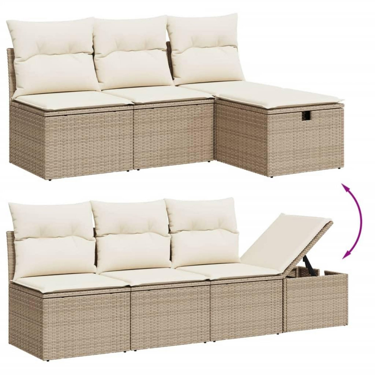 VIDAXL Salon de jardin avec coussins 9 pcs beige resine tressee