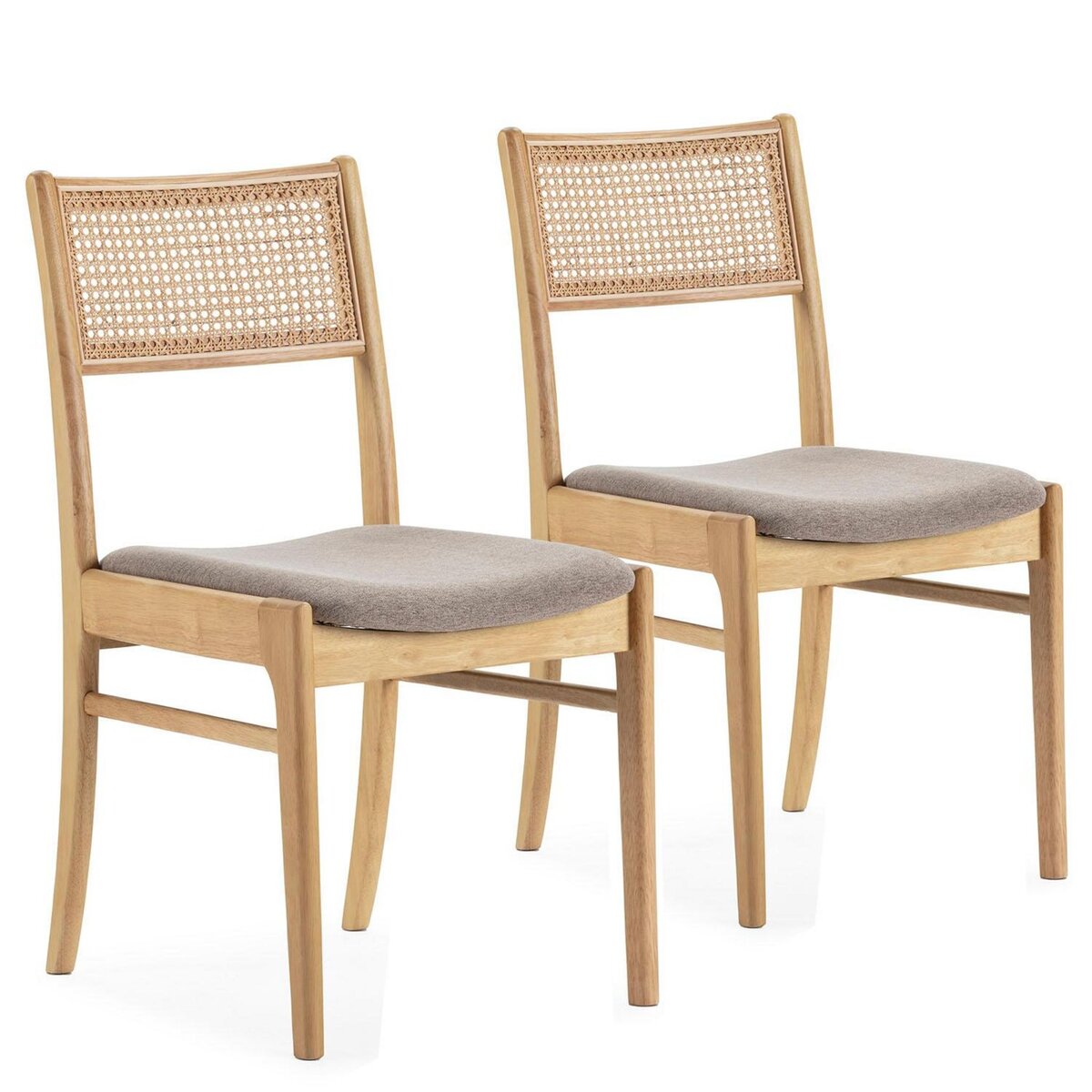 VS VENTA-STOCK Pack de 2 chaises Vilma Couleur Chêne, Bois Massif et Rotin Naturel