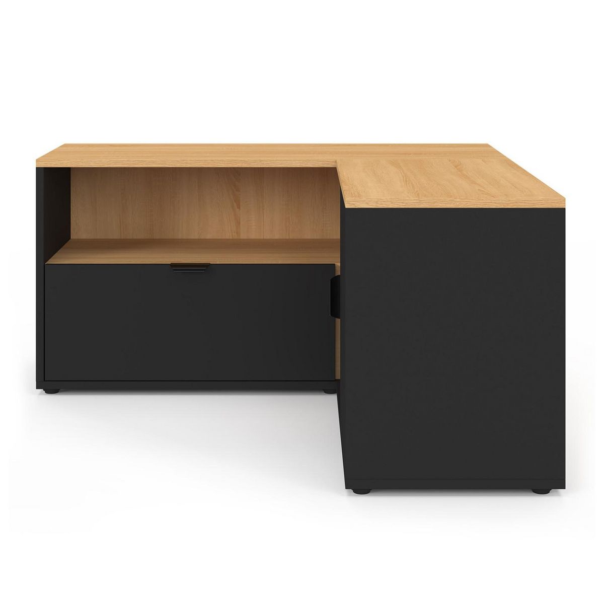 ID MARKET Meuble TV 90 x 90 cm d'angle BALTAZAR façon hêtre et noir