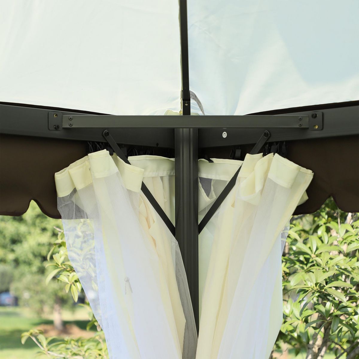 OUTSUNNY Tonnelle barnum pavillon de jardin style colonial double toit toile moustiquaires et toiles amovibles 3,9L x 2,9l x 2,8H m crème