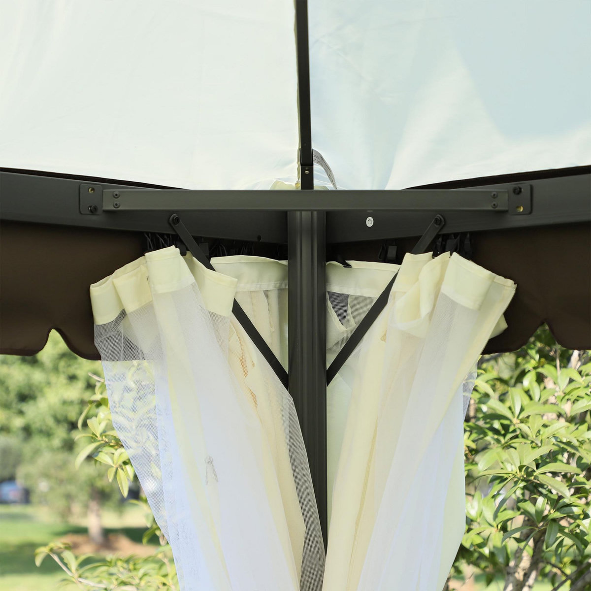 OUTSUNNY Tonnelle barnum pavillon de jardin style colonial double toit toile moustiquaires et toiles amovibles 3,9L x 2,9l x 2,8H m crème