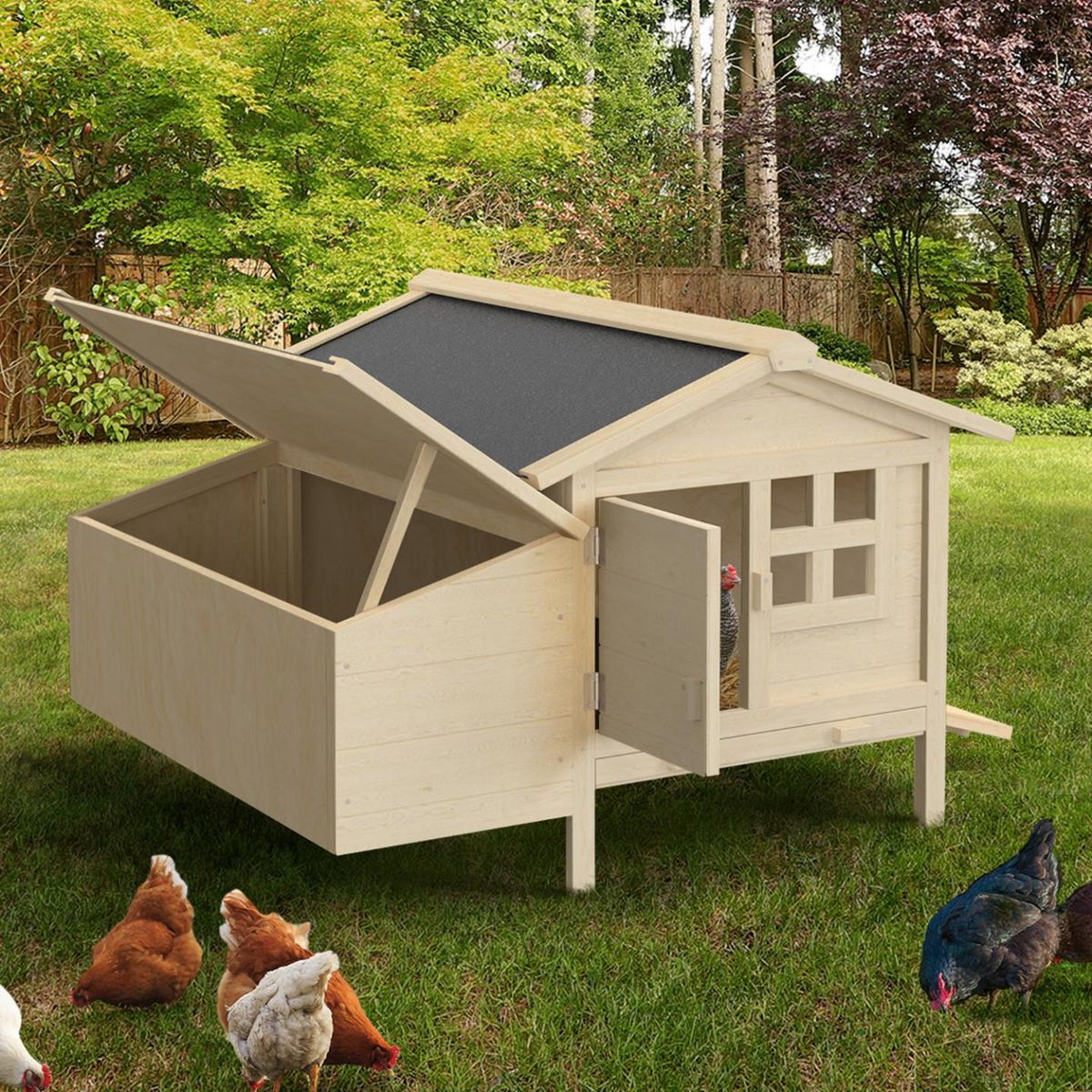 ID MARKET Poulailler sur pilotis XXL avec pondoir en bois, capacité jusqu'à 5 poules