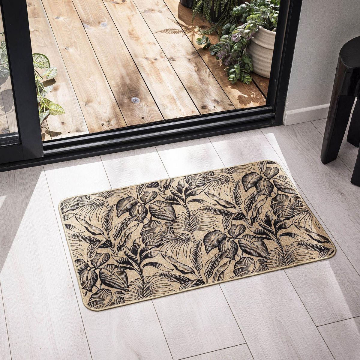 Douceur d'Intérieur Tapis antidérapant imprimé jungle STYLIS  - 45 x 75 cm - Noir et marron