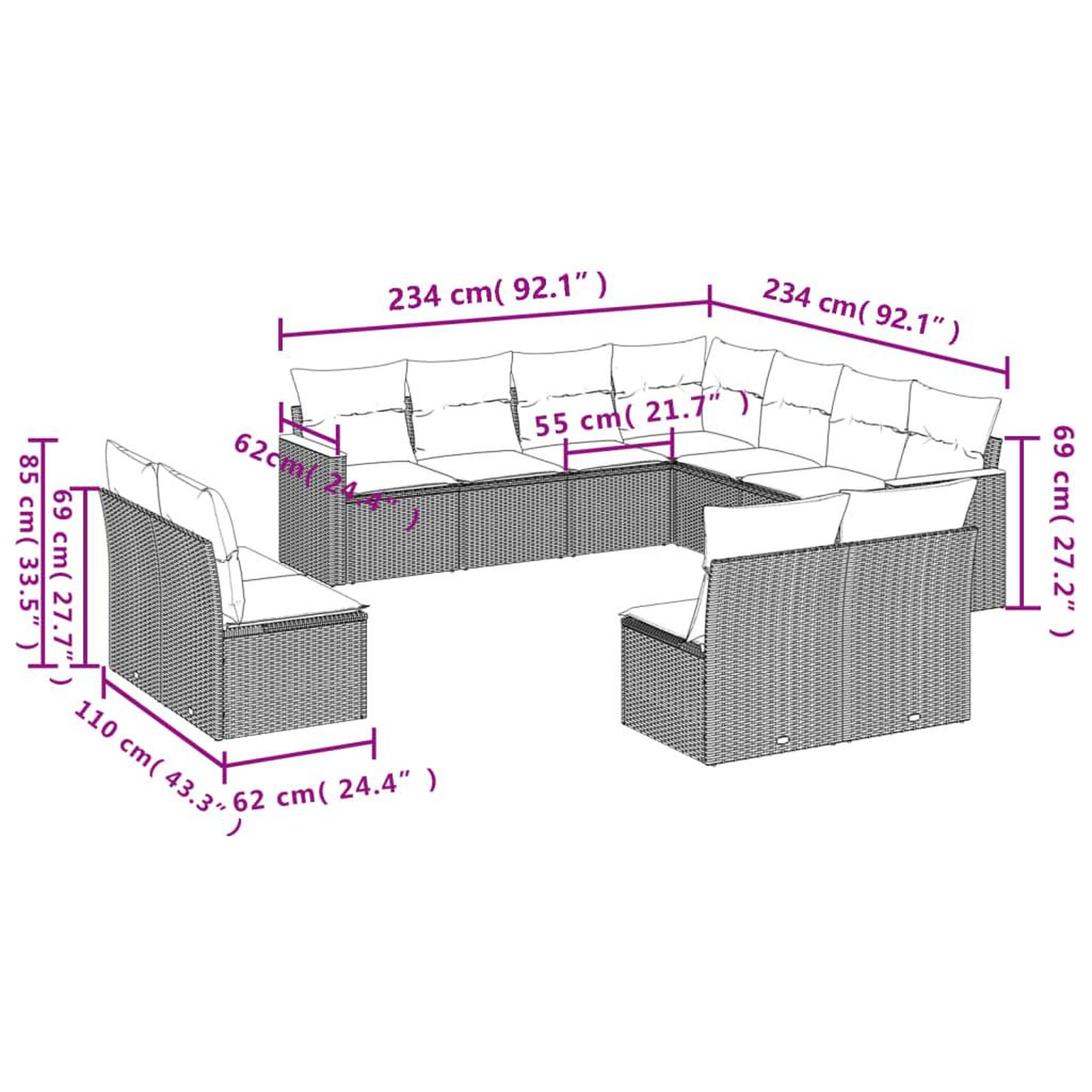 Voir la diapositive 4 : VIDAXL Salon de jardin 11 pcs avec coussins noir resine tressee