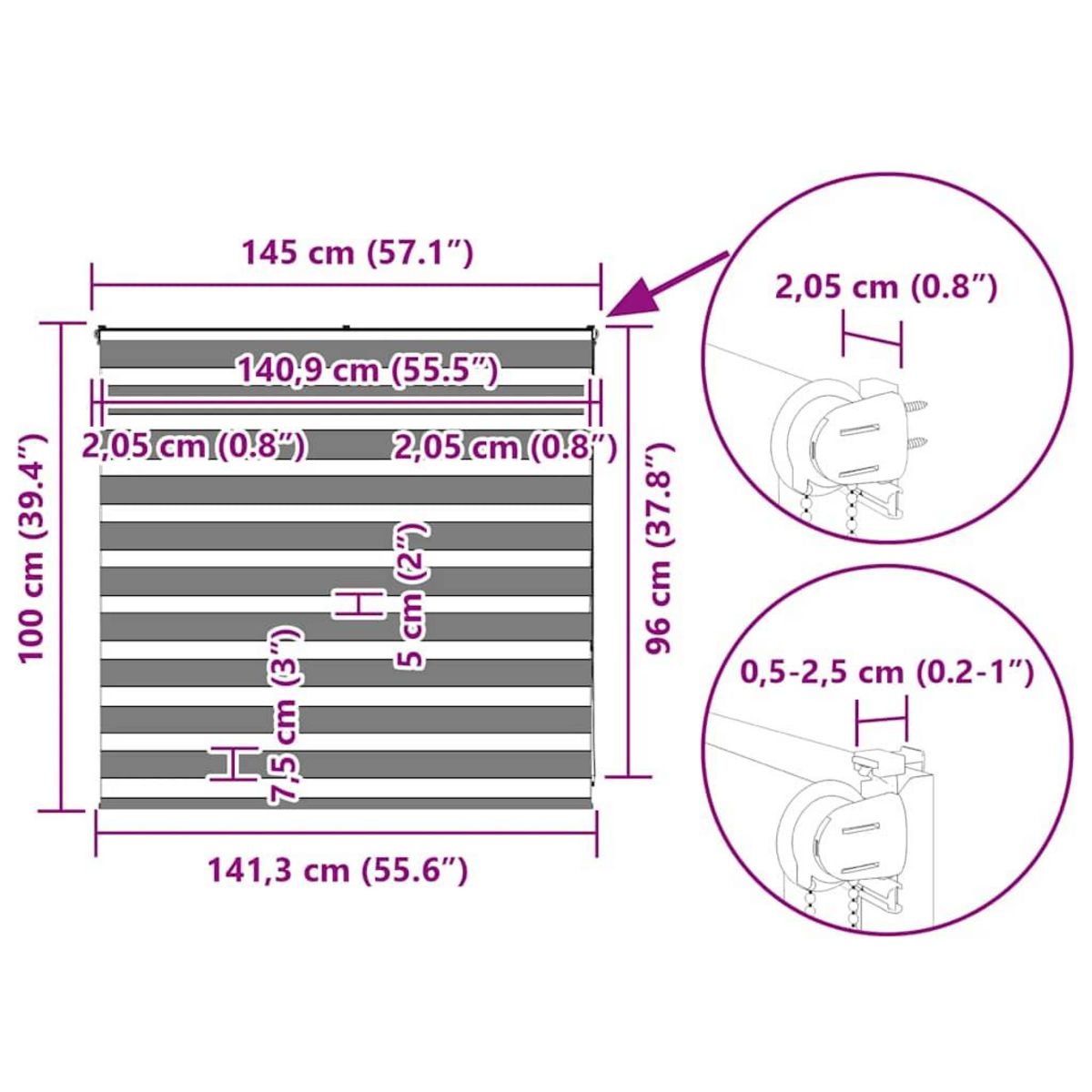 VIDAXL Store zebre blanc 145x100 cm largeur du tissu 140,9cm polyester