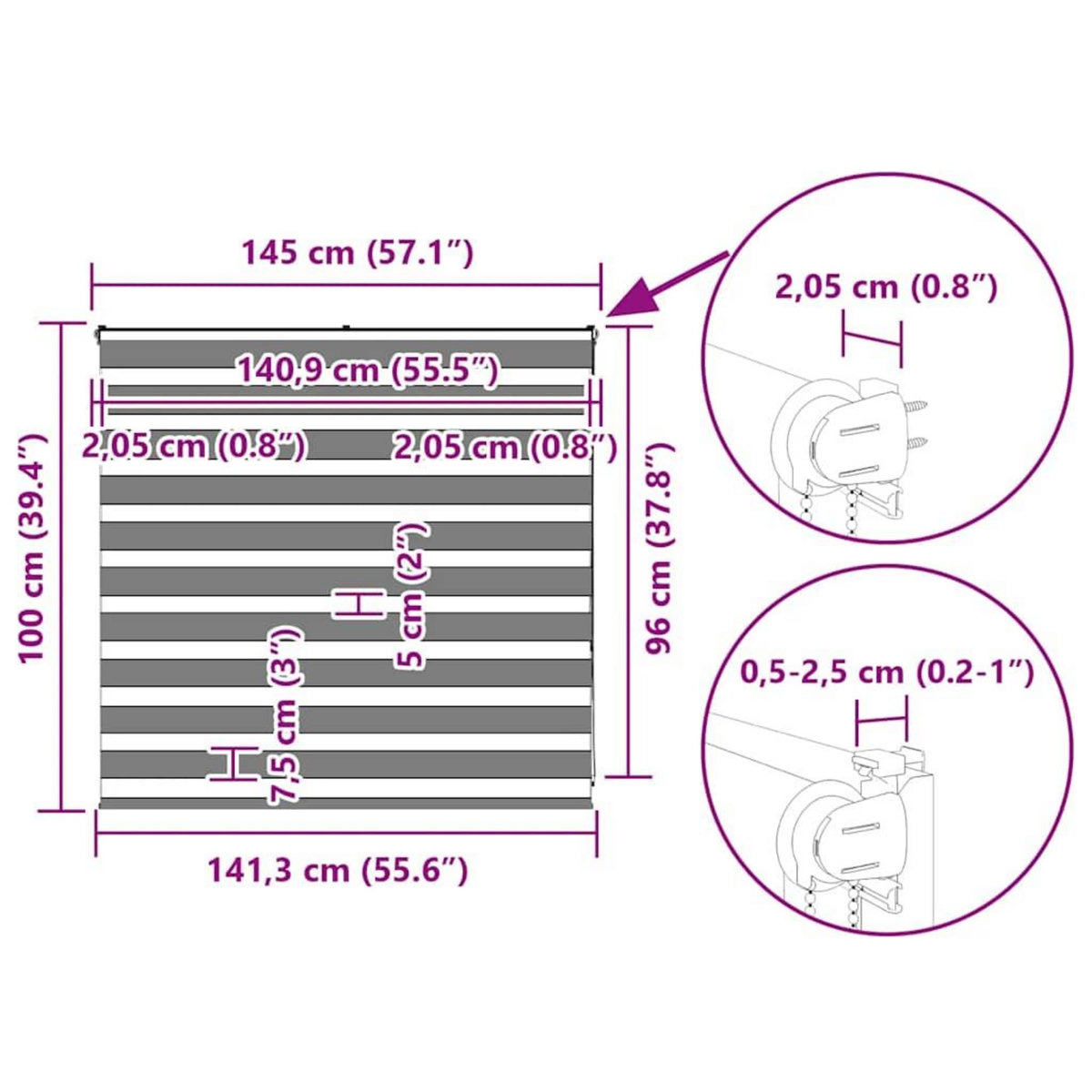 VIDAXL Store zebre blanc 145x100 cm largeur du tissu 140,9cm polyester