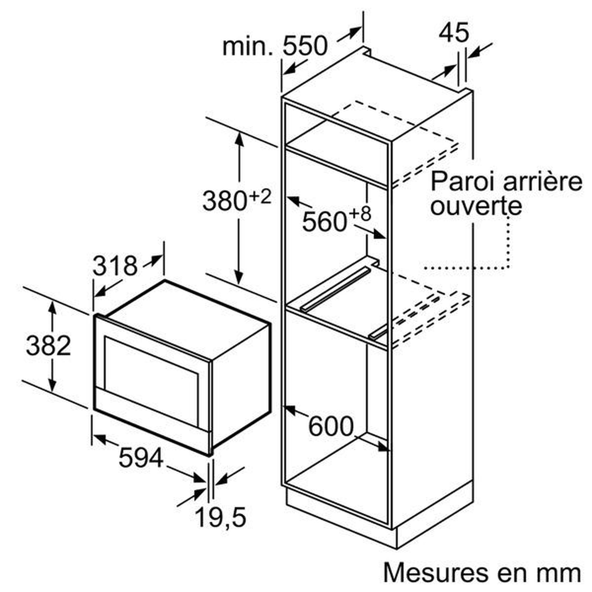 Voir la diapositive 2 : Siemens Micro-ondes encastrable 21l 900w inox/noir - bf634lgs1