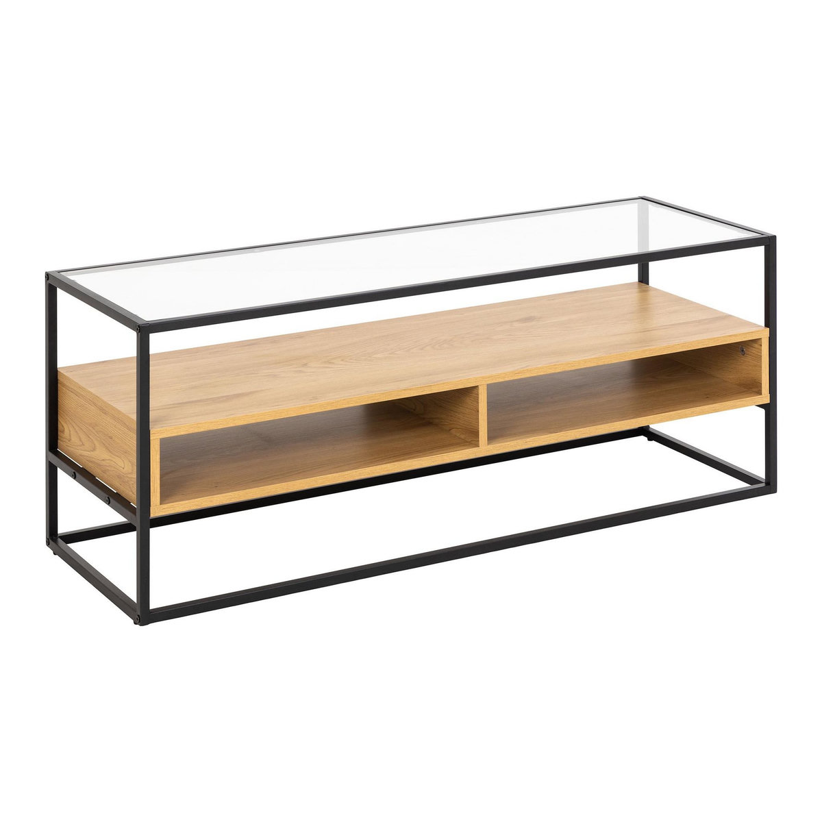 LISA DESIGN Parker - meuble tv - effet bois, verre et métal noir - 2 niches - 120 cm