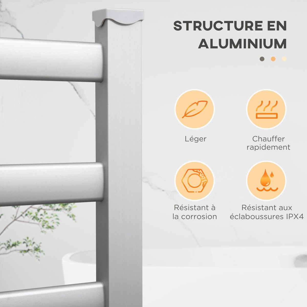 HOMCOM Sèche-serviettes électrique sur pied 140 W - radiateur porte-serviettes 6 barres - mural ou sur pied - H. 69 cm - alu.