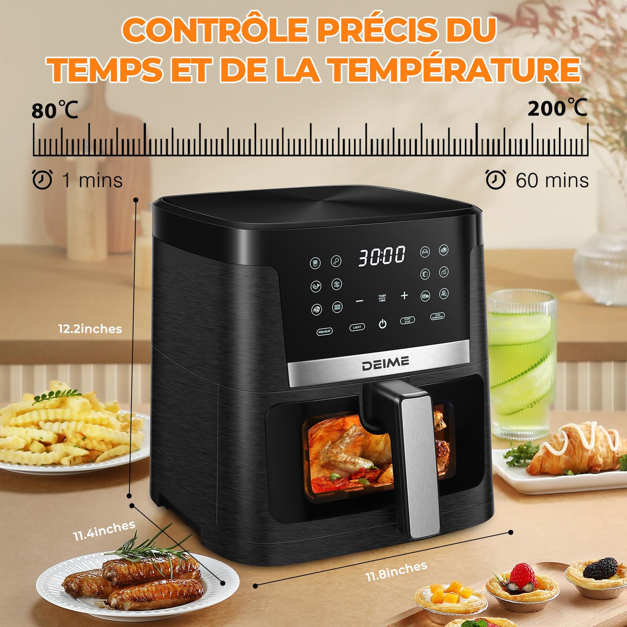 Voir la diapositive 4 : DEIME DEIME -  7 l 1800 w 12 programmes avec vitre de cuisson