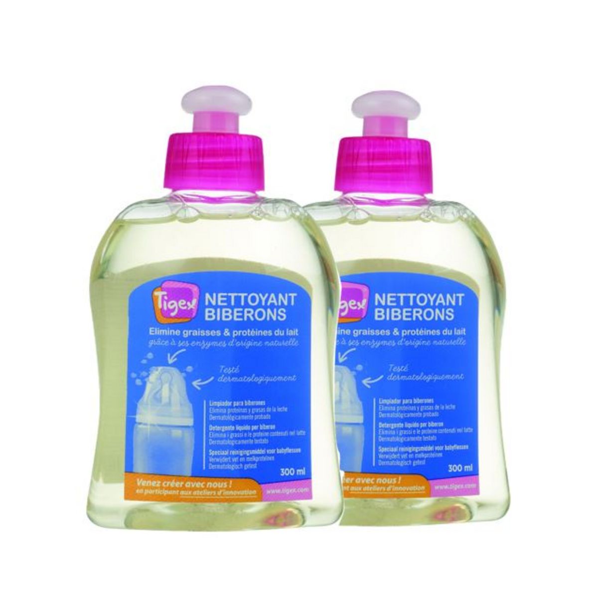 TIGEX Lot de 2 liquides nettoyant spécial biberons et tétines 300 ml