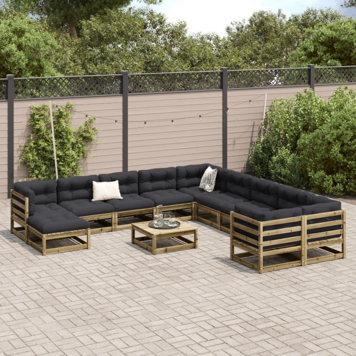 VIDAXL Salon de jardin avec coussins 12 pcs bois de pin impregne